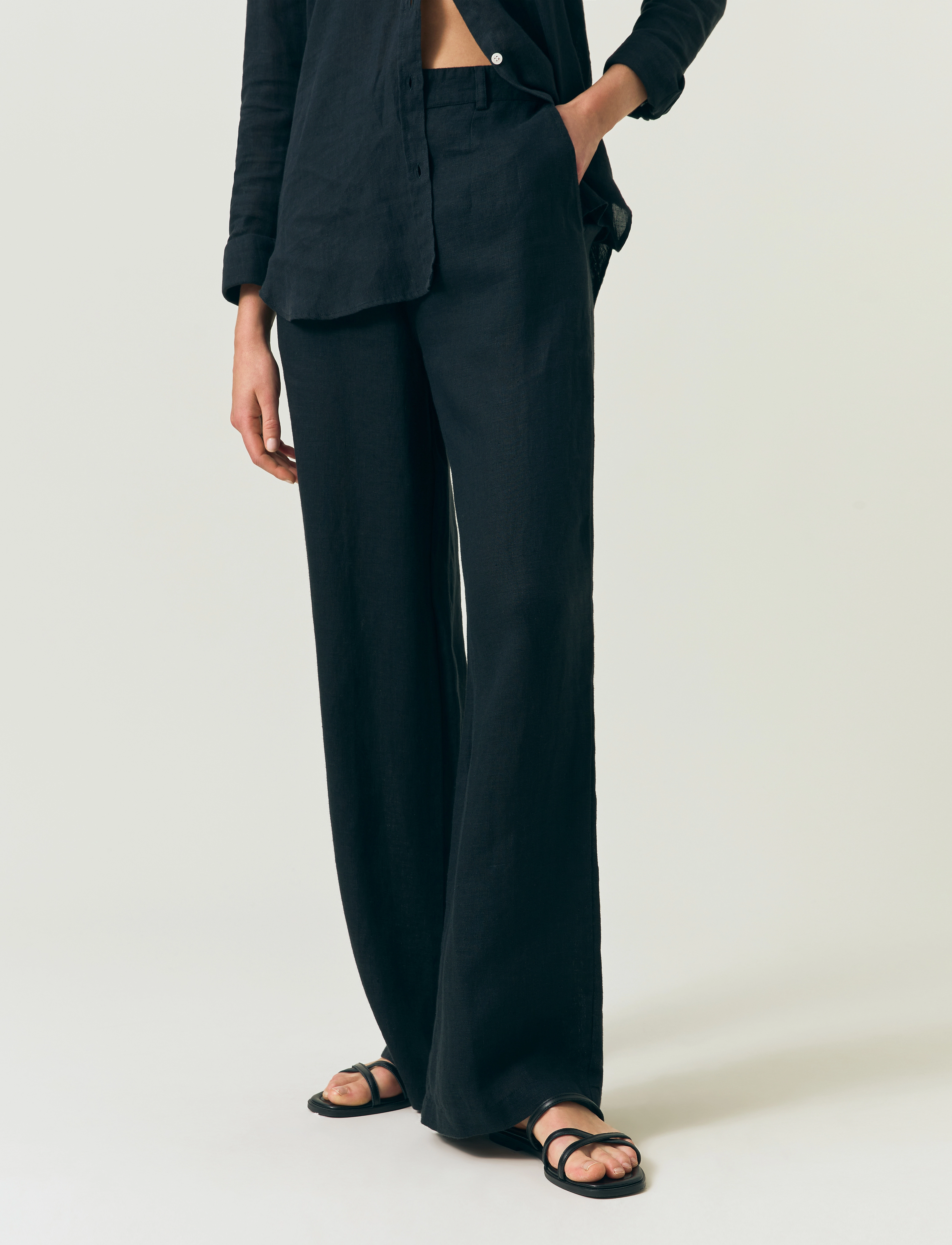 Lexington Clothing - High Waist Wide-Leg Linen Pants - dark blue - 4