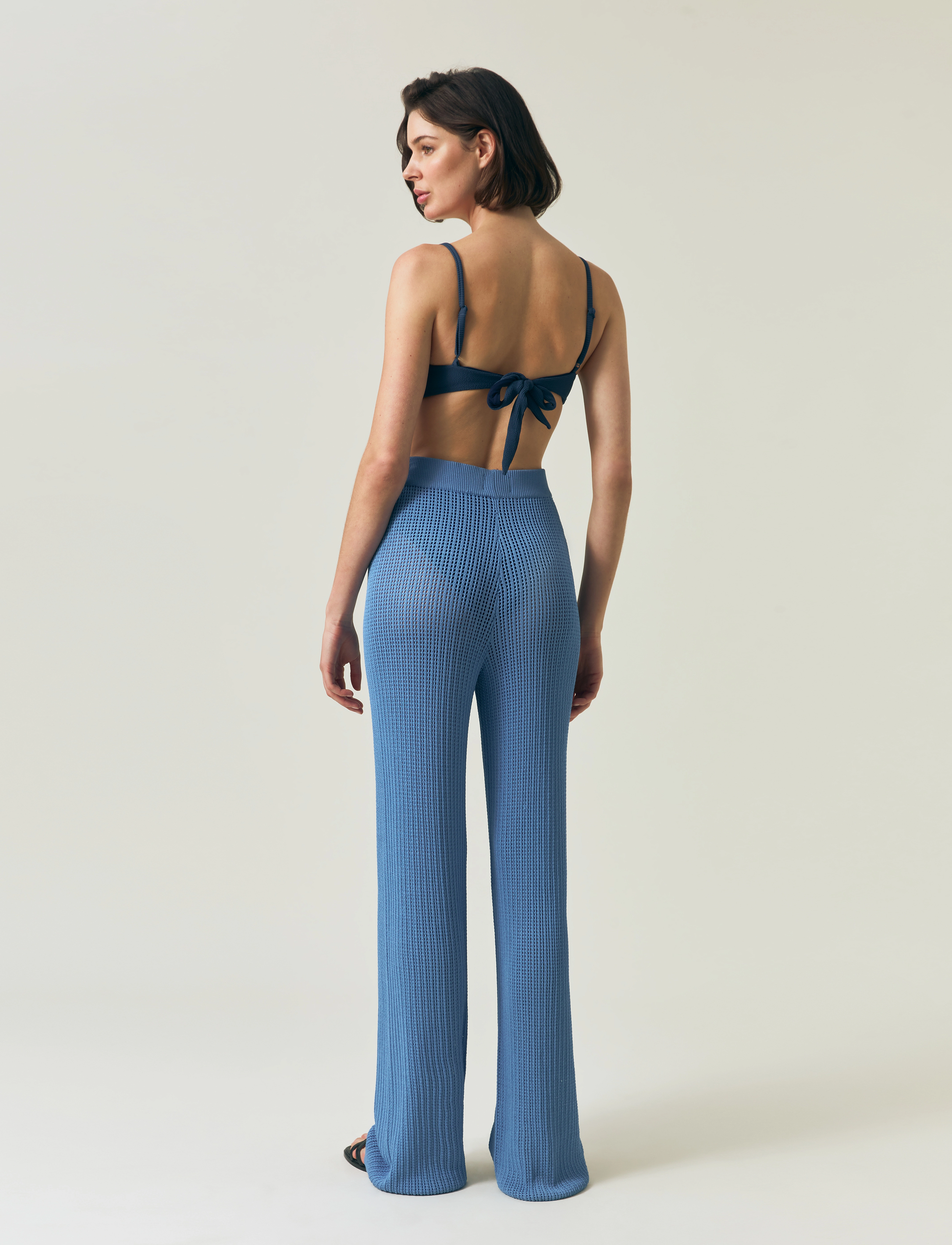 Lexington Clothing - Wide-Leg Pointelle Knitted Pants - hosen mit weitem bein - light blue - 2