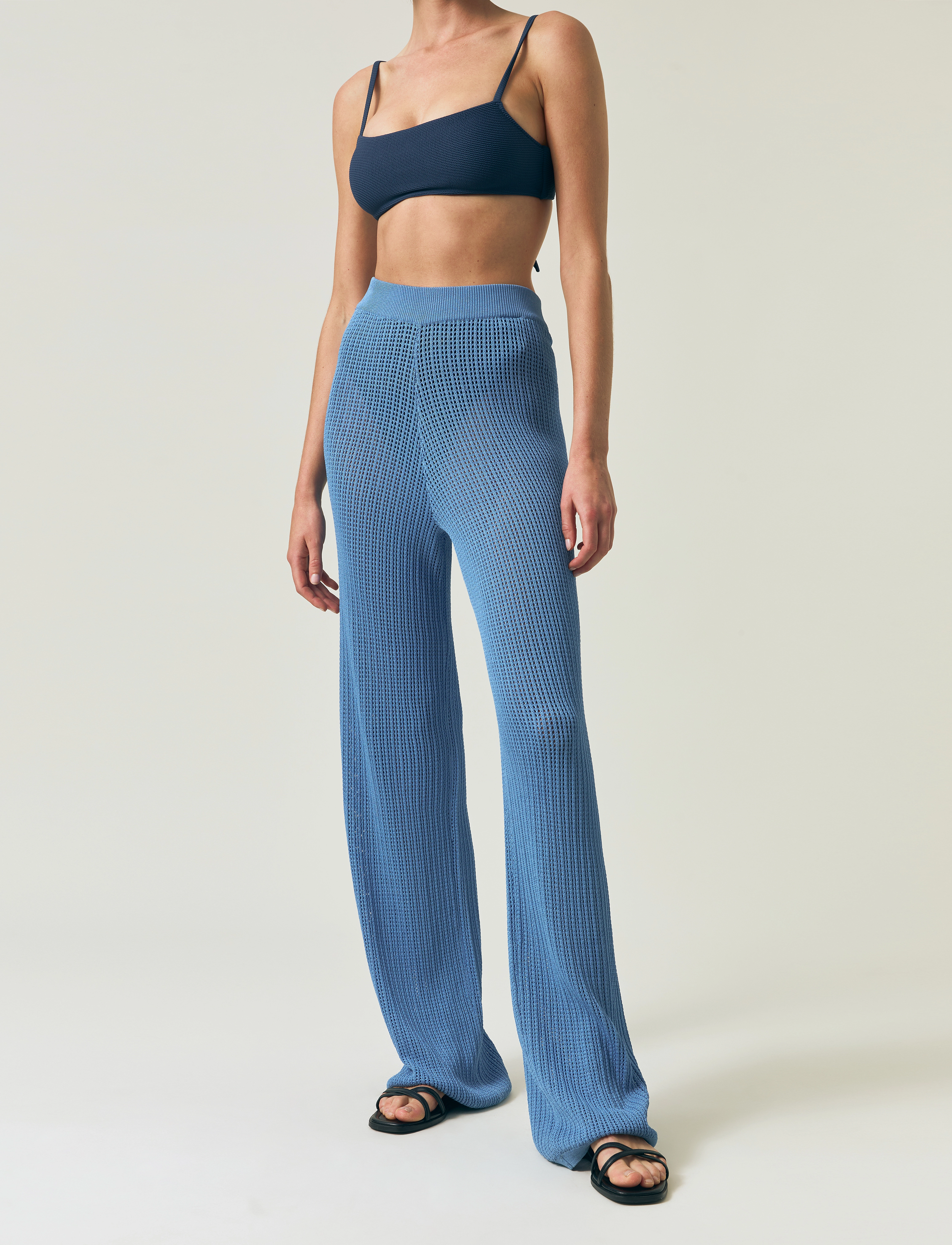 Lexington Clothing - Wide-Leg Pointelle Knitted Pants - hosen mit weitem bein - light blue - 4