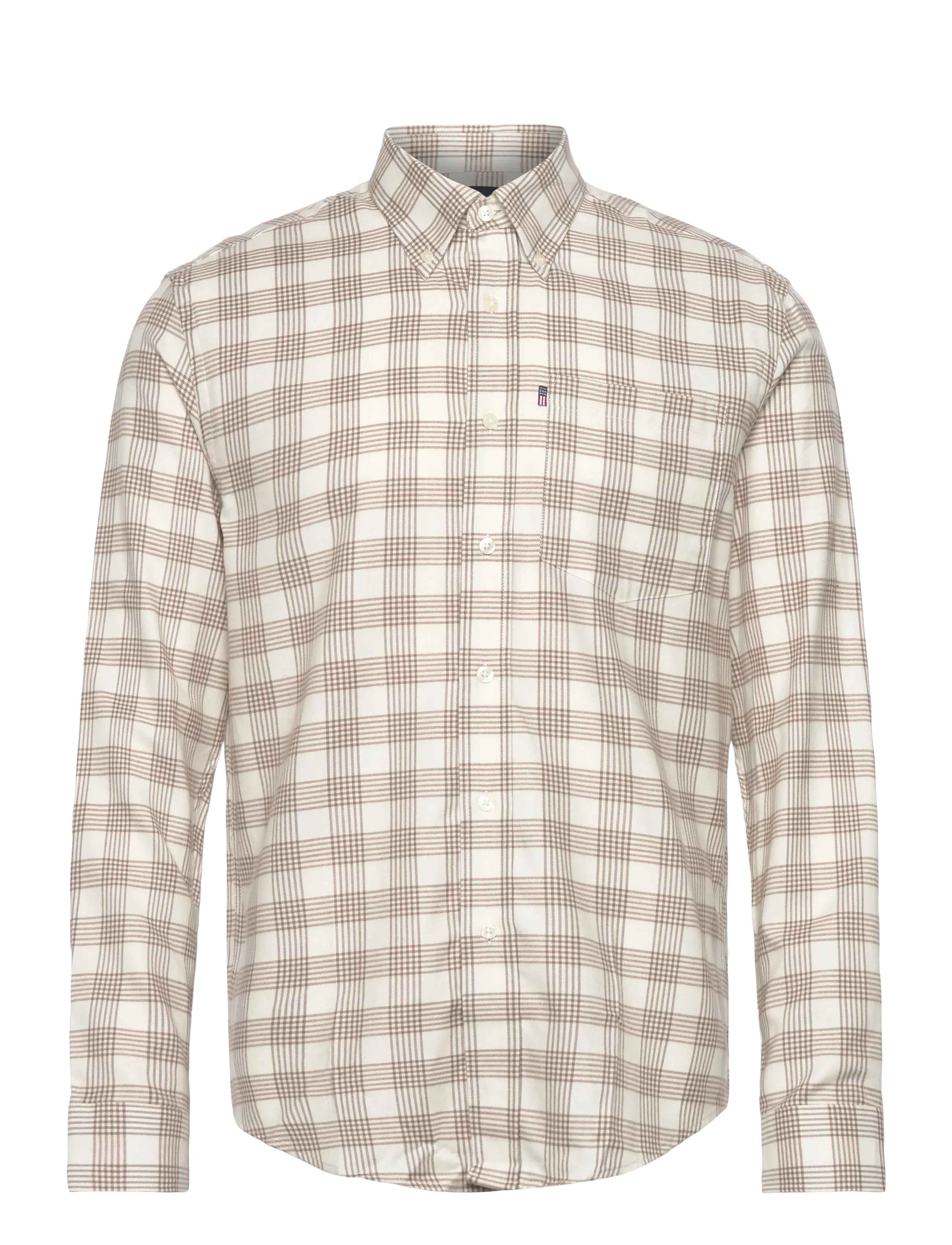 Casual Check Flannel B.D Shirt - BEIGE/WHITE CHECK
