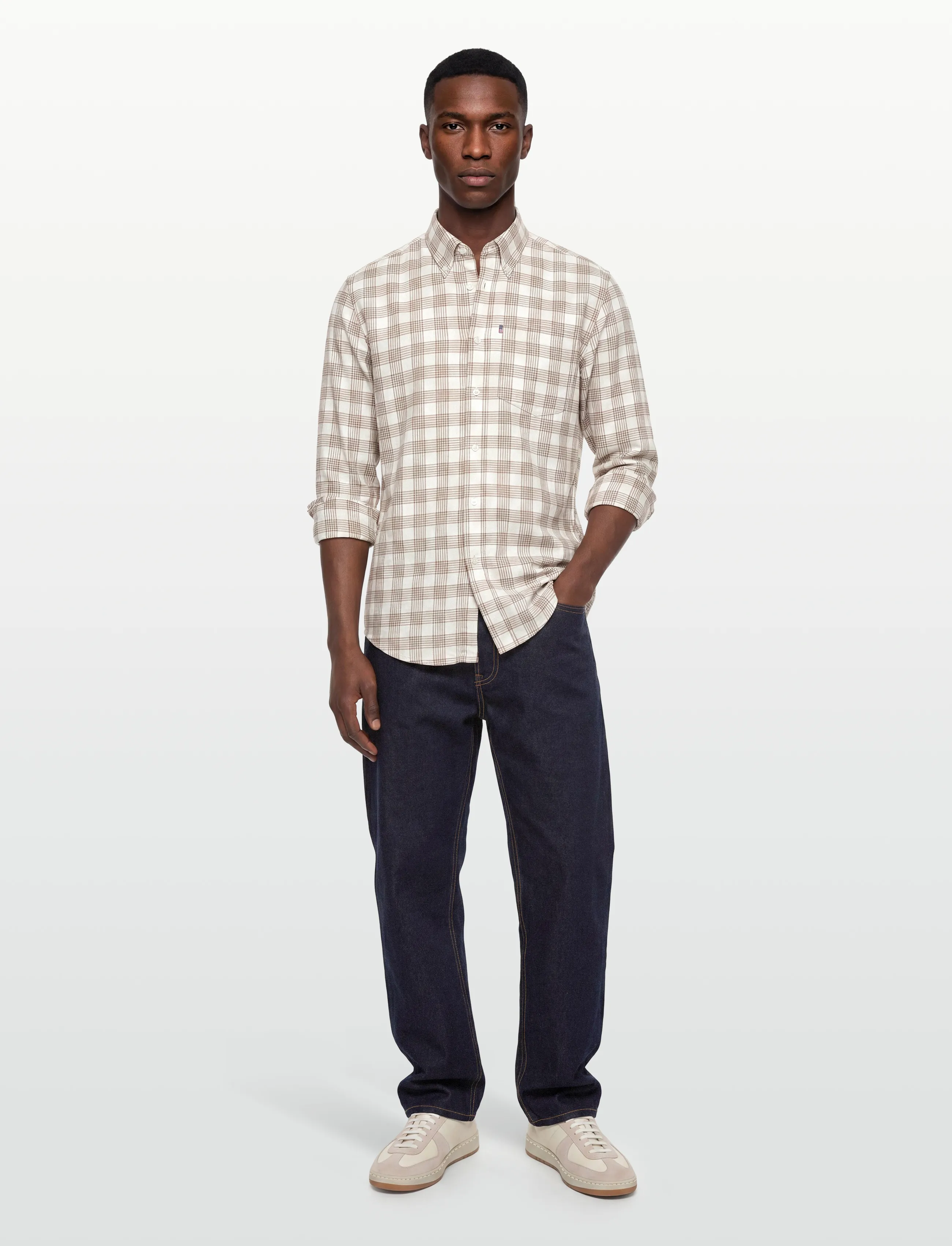 Lexington Clothing Casual Check Flannel B.D Shirt - Deals - BEIGE/WHITE CHECK / beige