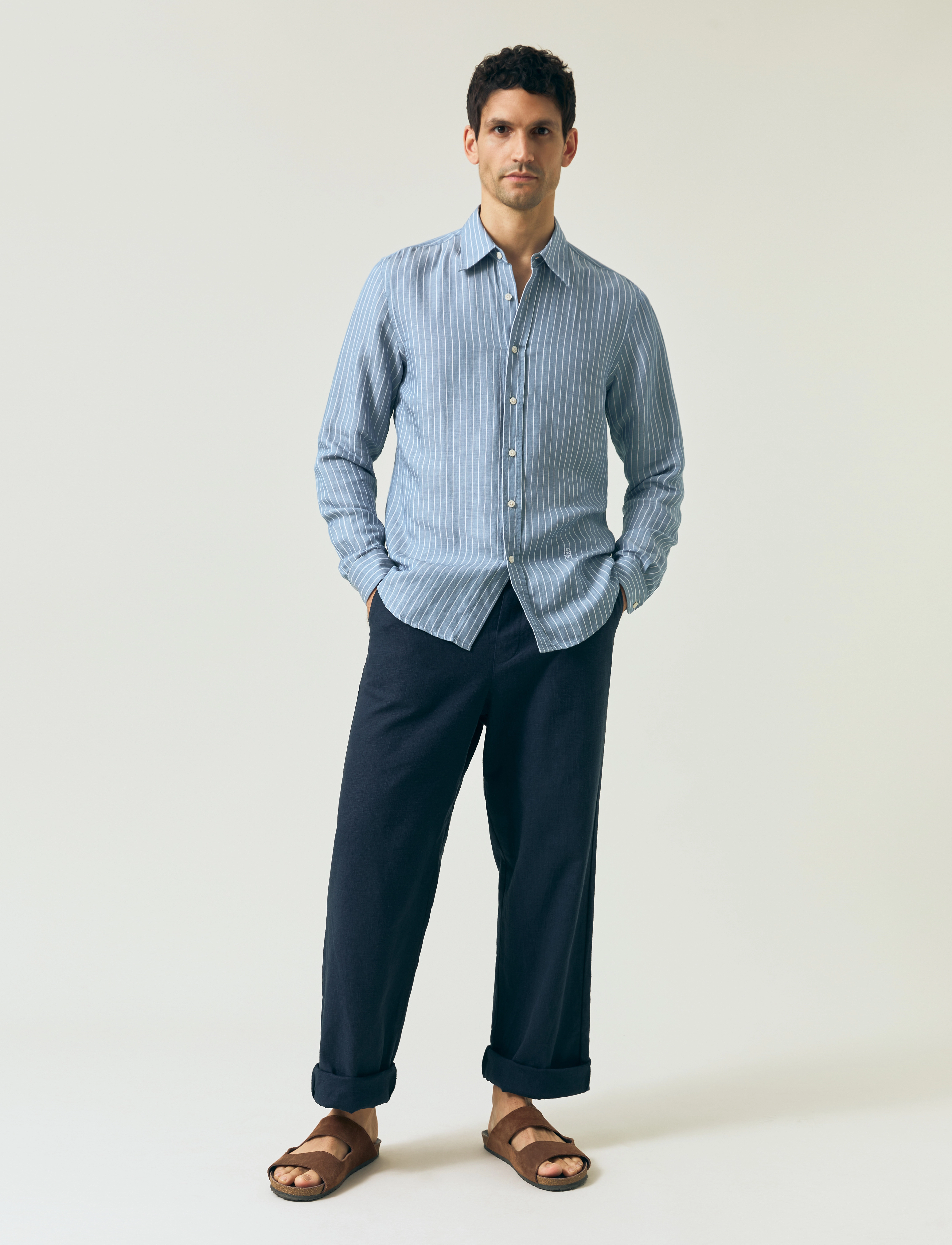Lexington Clothing Classic Hemp Striped Shirt, XL, Blue, Skjorter > Skjorter I Hør, Herre