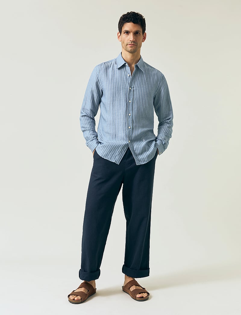 Lexington Clothing - Classic Hemp Striped Shirt - dryžuoti marškiniai - blue/white stripe - 0