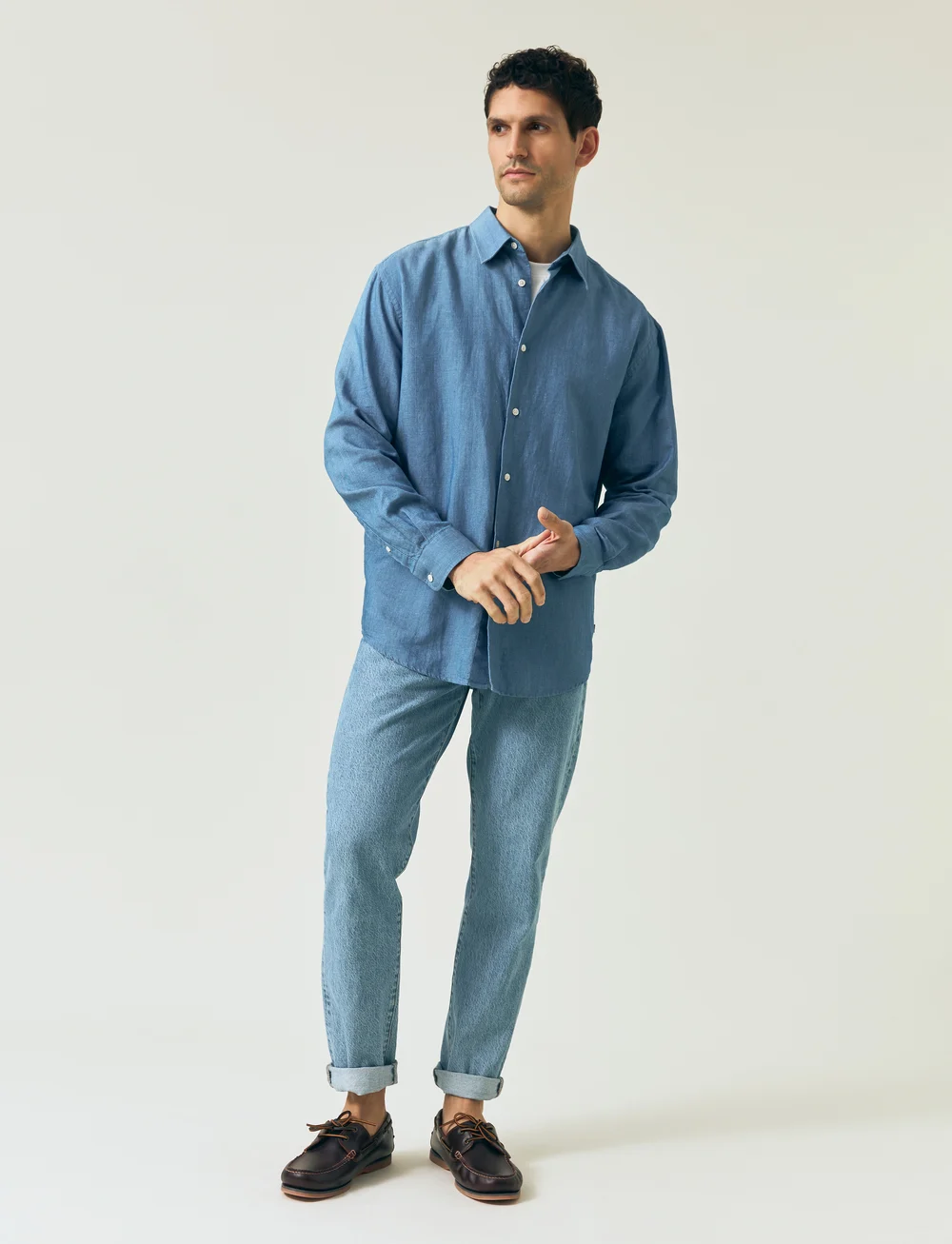Lexington Clothing - Loose Indigo Linen/Tencel Shirt - rennot kauluspaidat - indigo - 0