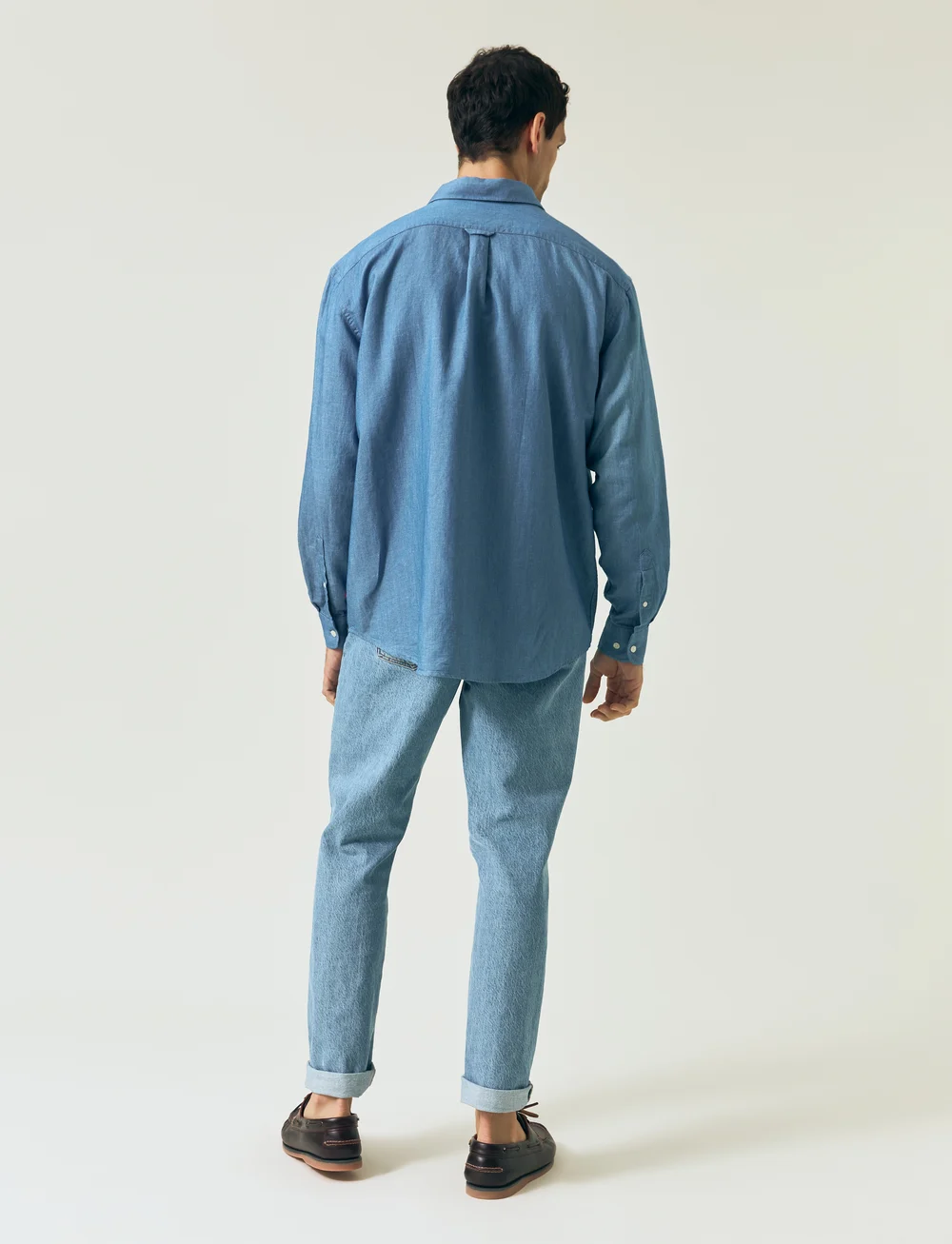 Lexington Clothing - Loose Indigo Linen/Tencel Shirt - rennot kauluspaidat - indigo - 3