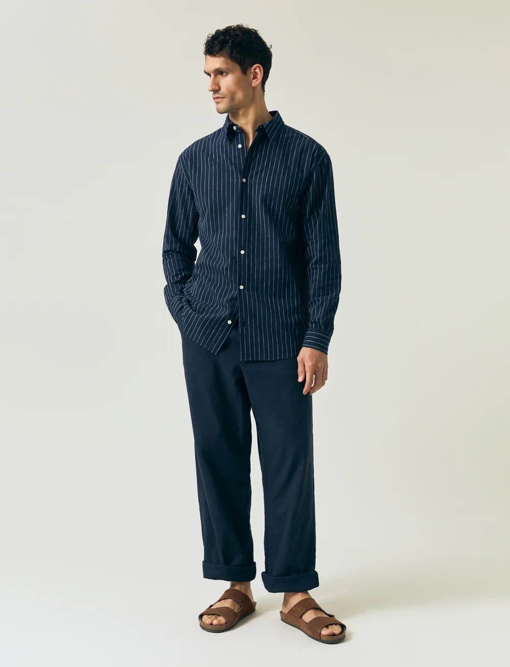 Lexington Clothing - Loose Pinstriped Shirt - linased särgid - dk blue/white stripe - 0