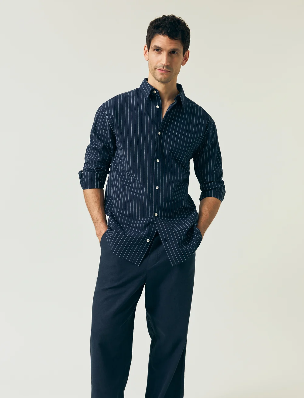 Lexington Clothing - Loose Pinstriped Shirt - linased särgid - dk blue/white stripe - 4