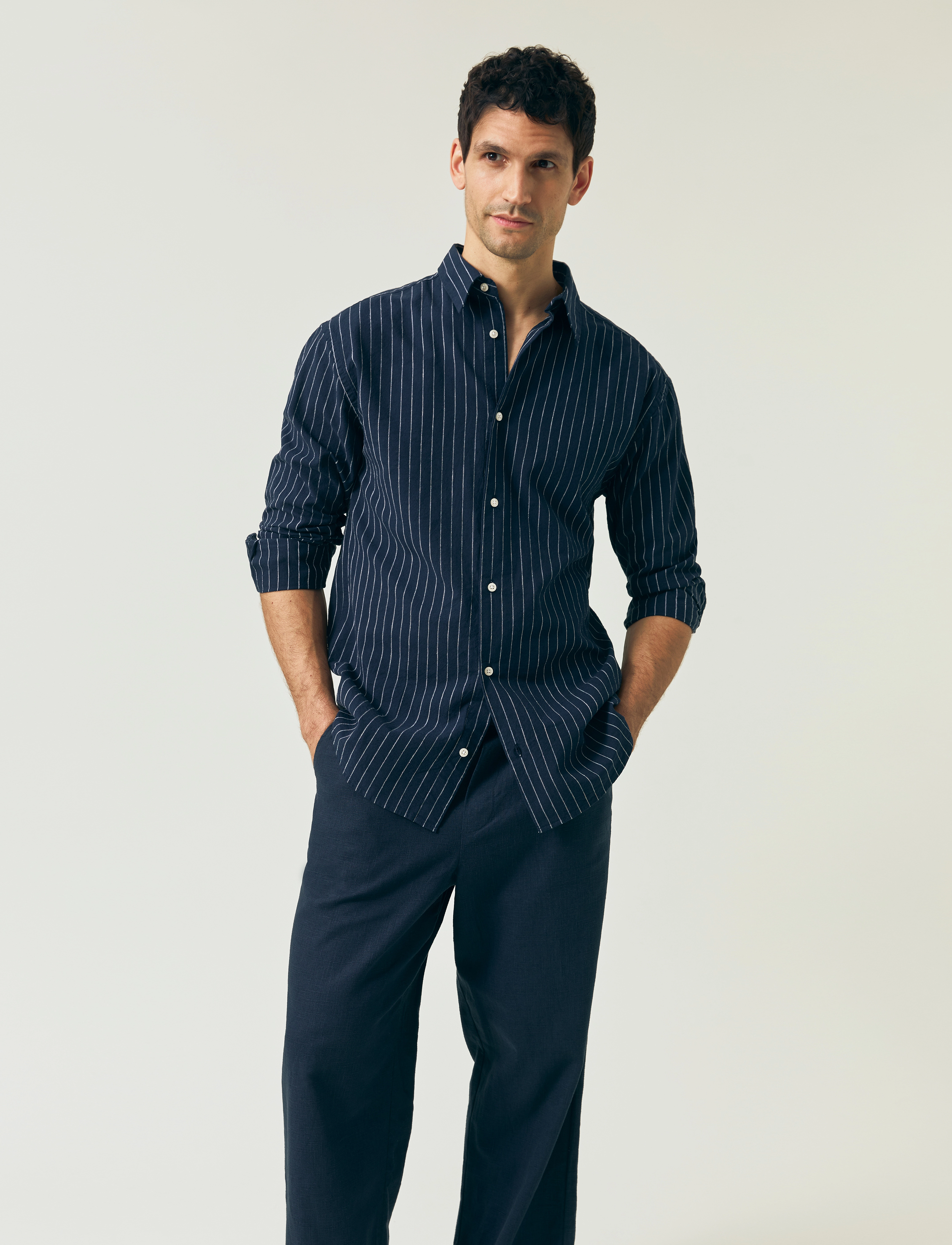 Lexington Clothing - Loose Pinstriped Shirt - dk blue/white stripe - 4