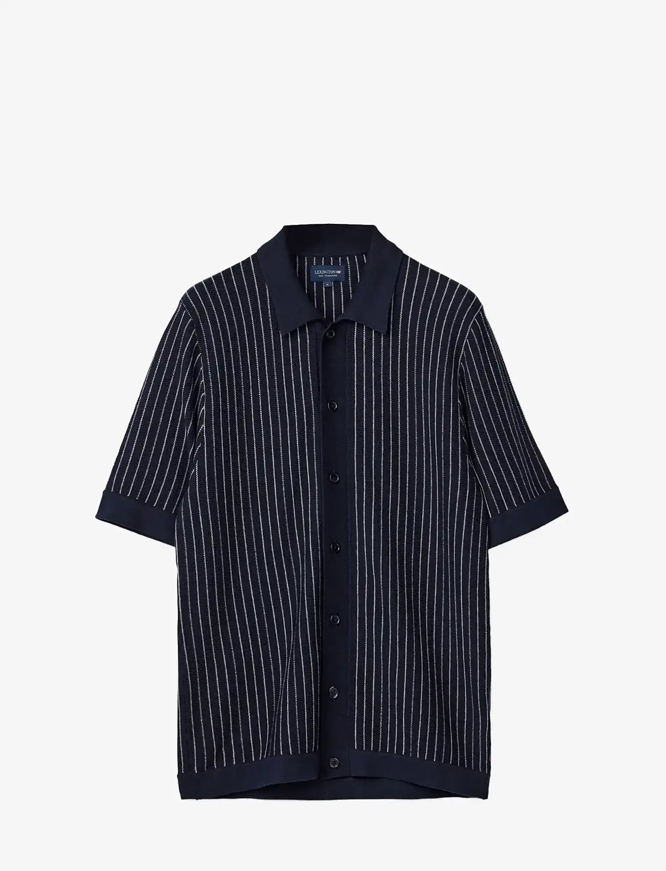 Lexington Clothing - Shortsleeve Polo Cardigan Sweater - short-sleeved shirts - dk blue/white stripe - 1