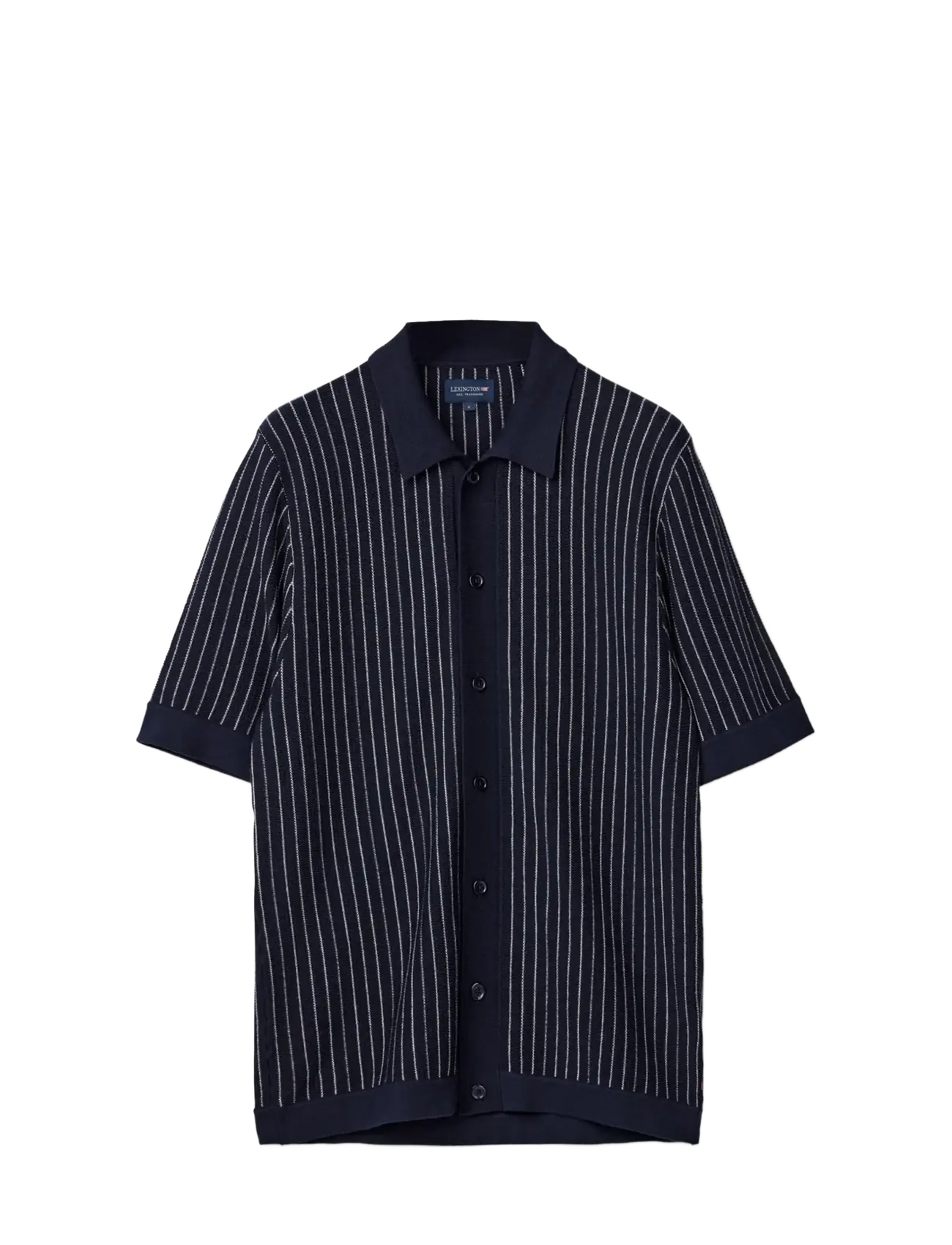 Lexington Clothing Shortsleeve Polo Cardigan Sweater - Lexington Clothing - DK BLUE/WHITE STRIPE / black