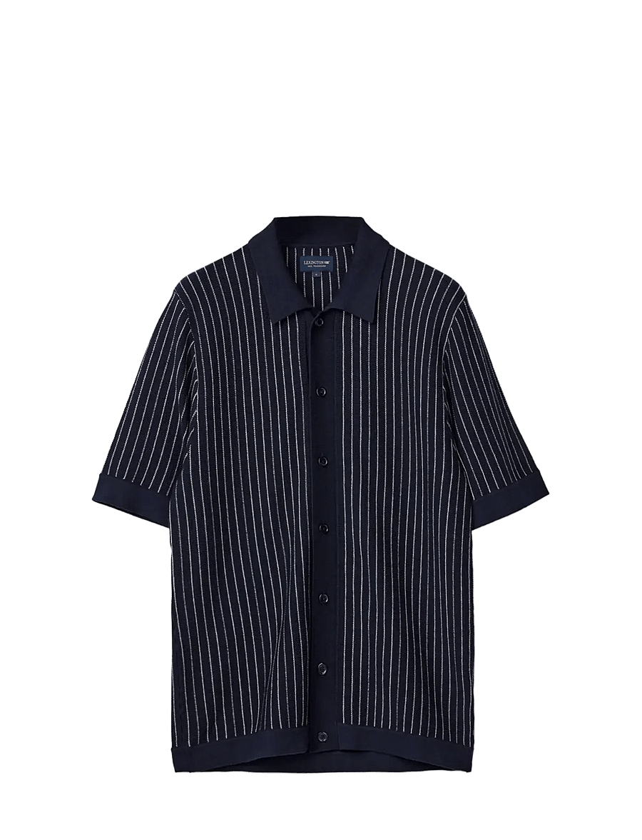 Lexington Clothing - Shortsleeve Polo Cardigan Sweater - chemises à manches courtes - dk blue/white stripe - 1