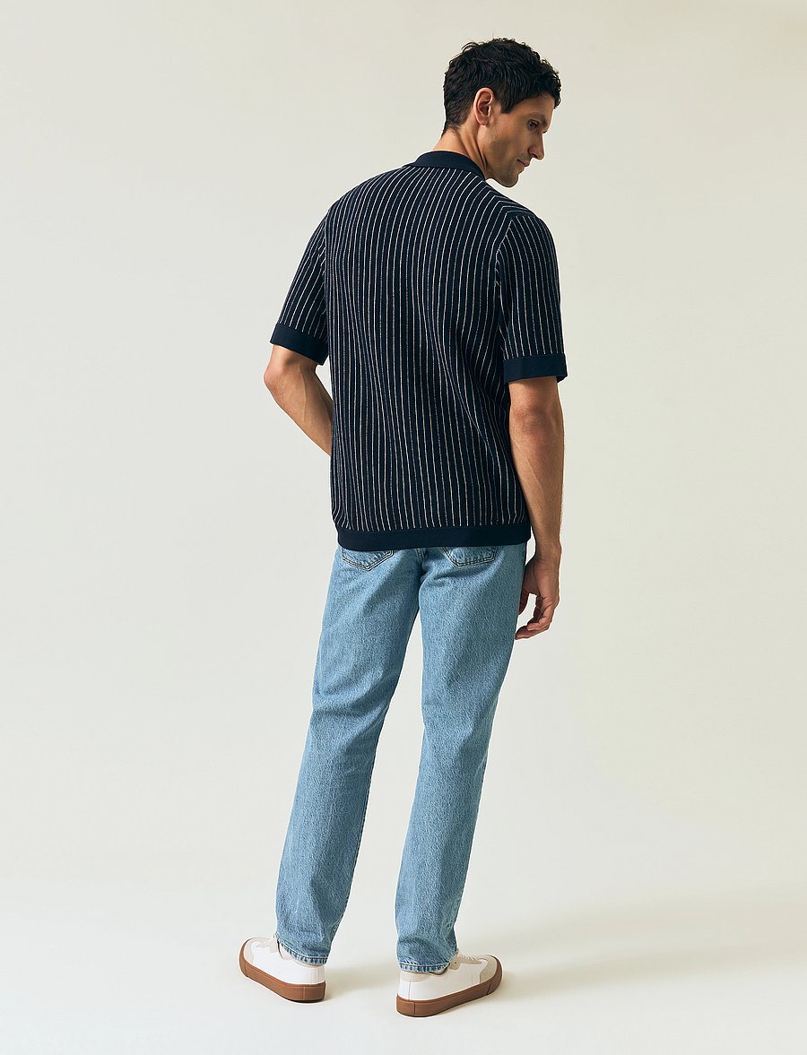 Lexington Clothing - Shortsleeve Polo Cardigan Sweater - chemises à manches courtes - dk blue/white stripe - 2