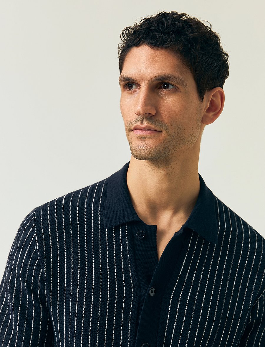 Lexington Clothing - Shortsleeve Polo Cardigan Sweater - chemises à manches courtes - dk blue/white stripe - 3