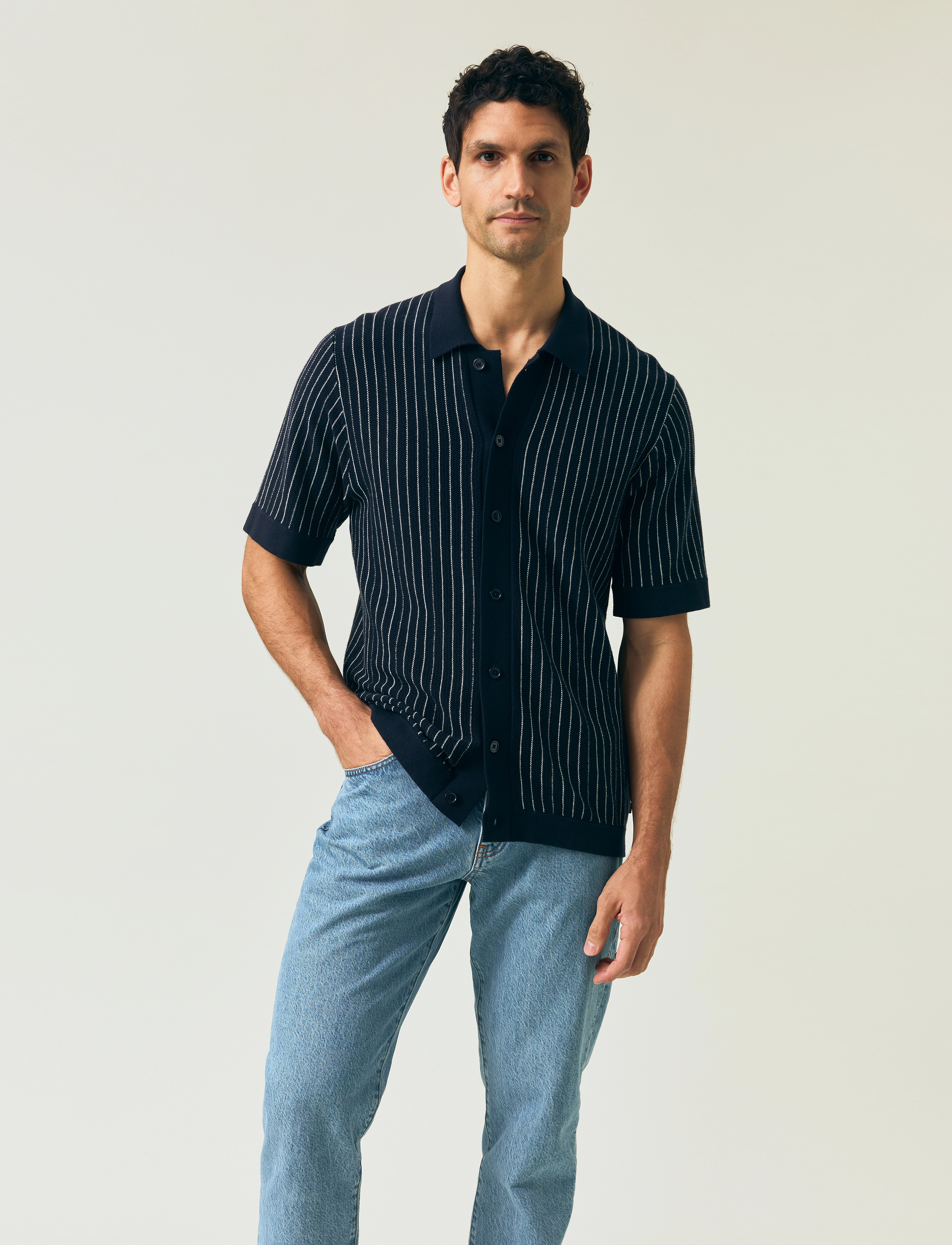 Lexington Clothing - Shortsleeve Polo Cardigan Sweater - chemises à manches courtes - dk blue/white stripe - 4