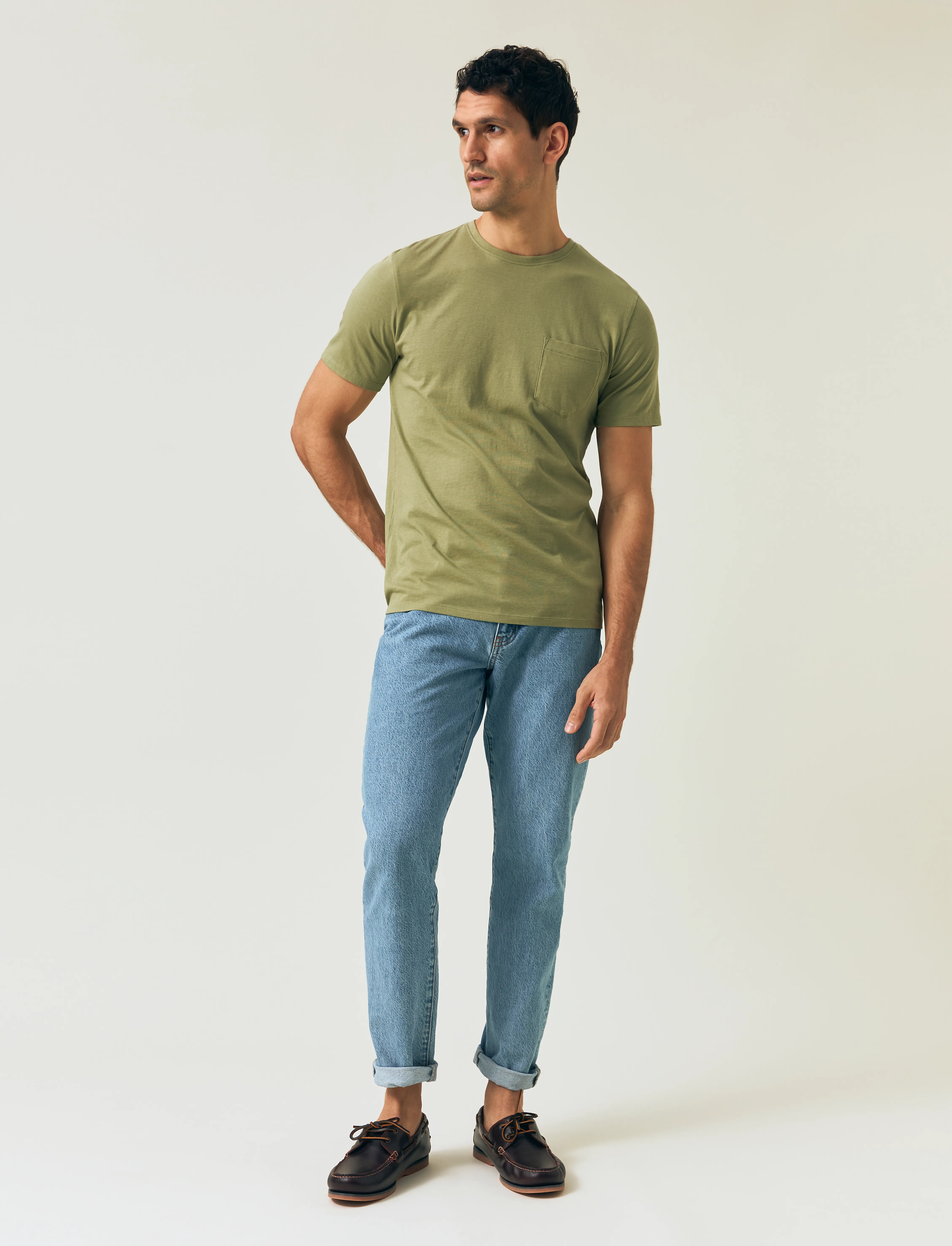 Lexington Clothing Midweight Faded Tee, M, T-shirts, Khakigrün - Short-sleeved, Männerswear