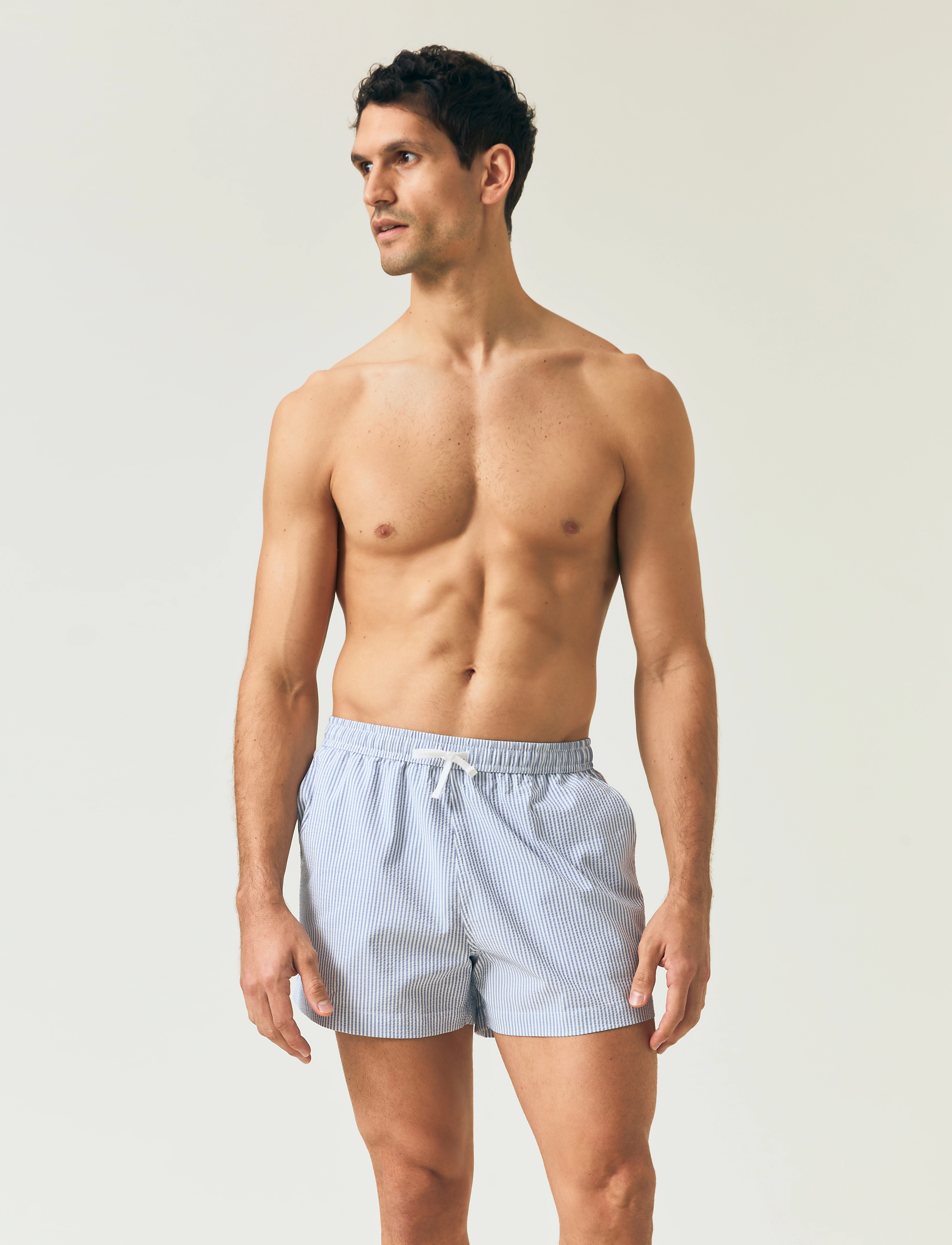 Lexington Clothing - Striped Seersucker Swim Trunks - blue/white stripe - 5