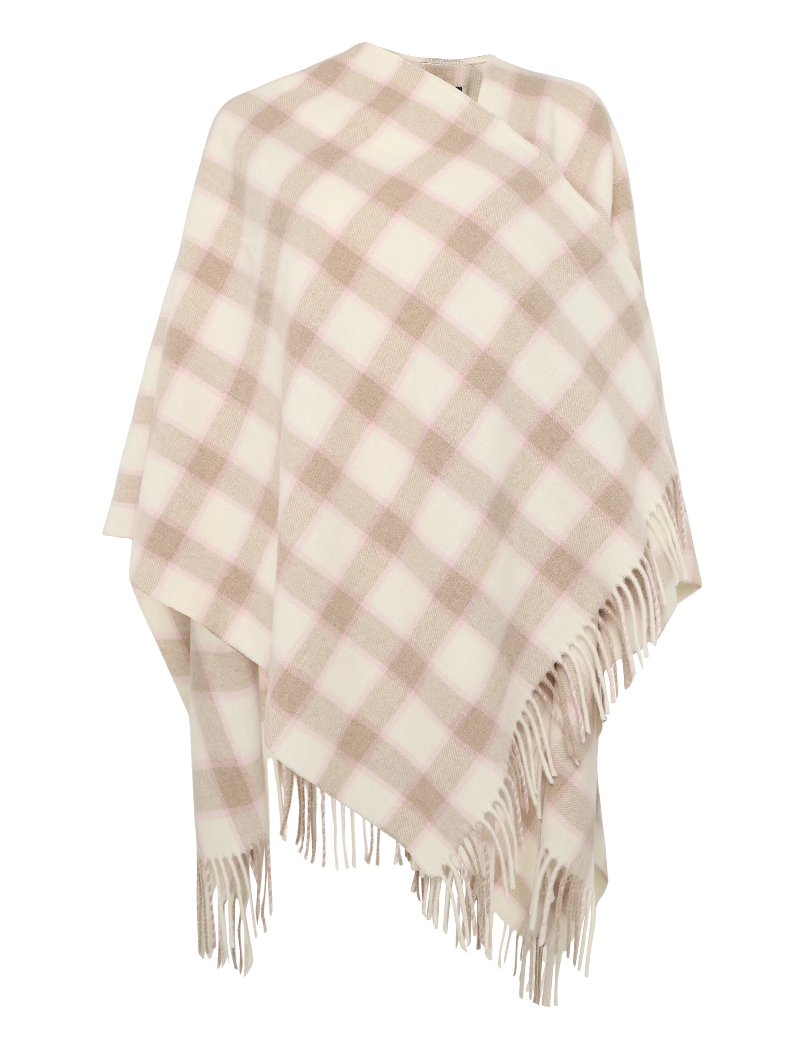 Lexington Clothing Checked Recycled Wool Blend Poncho - Ponchot & viitat - OFF WHITE/PINK/BEIGE CHECK / cream