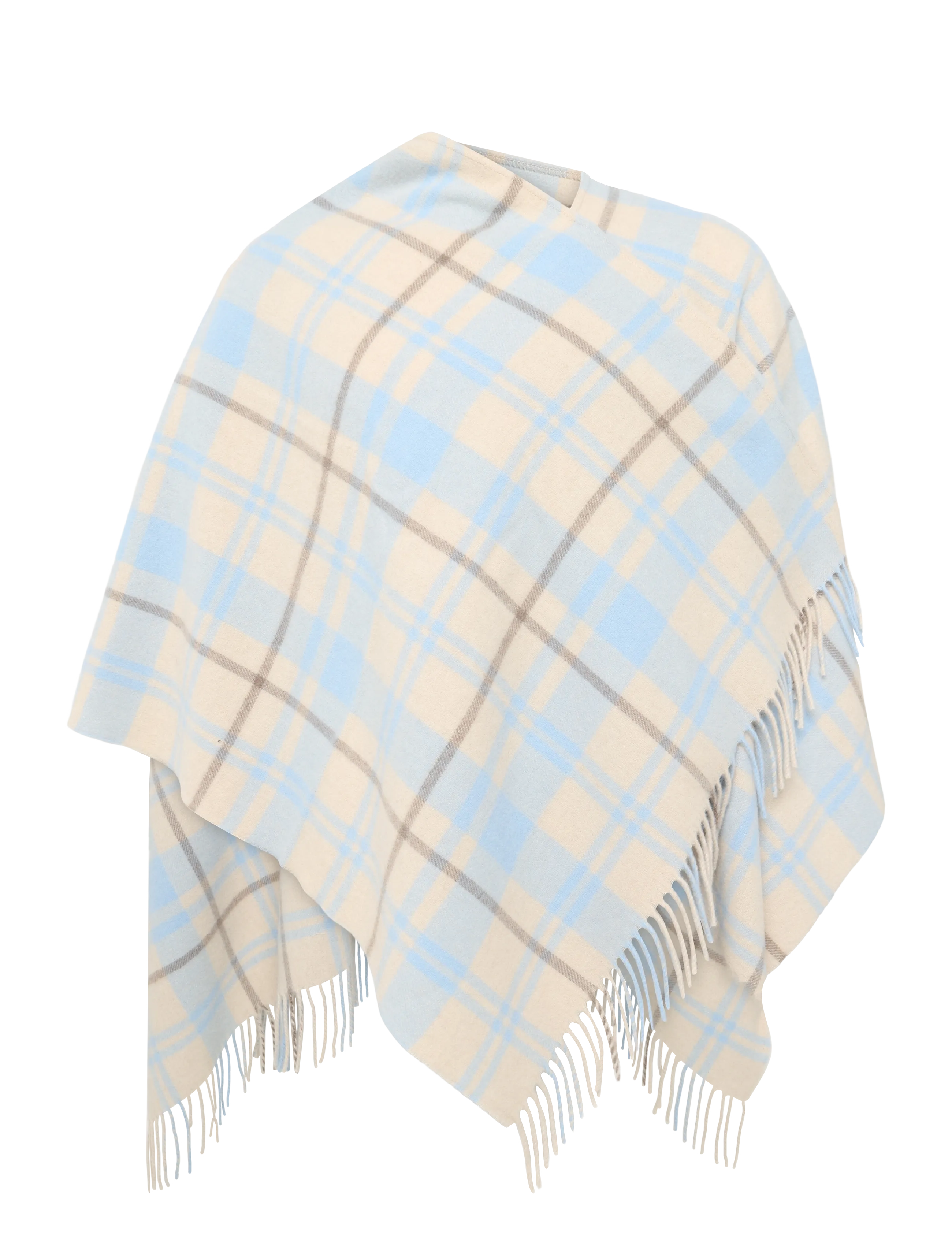Lexington Clothing Checked Recycled Wool Blend Poncho - Lexington Clothing - OFF WHITE/LT BLUE CHECK / cream