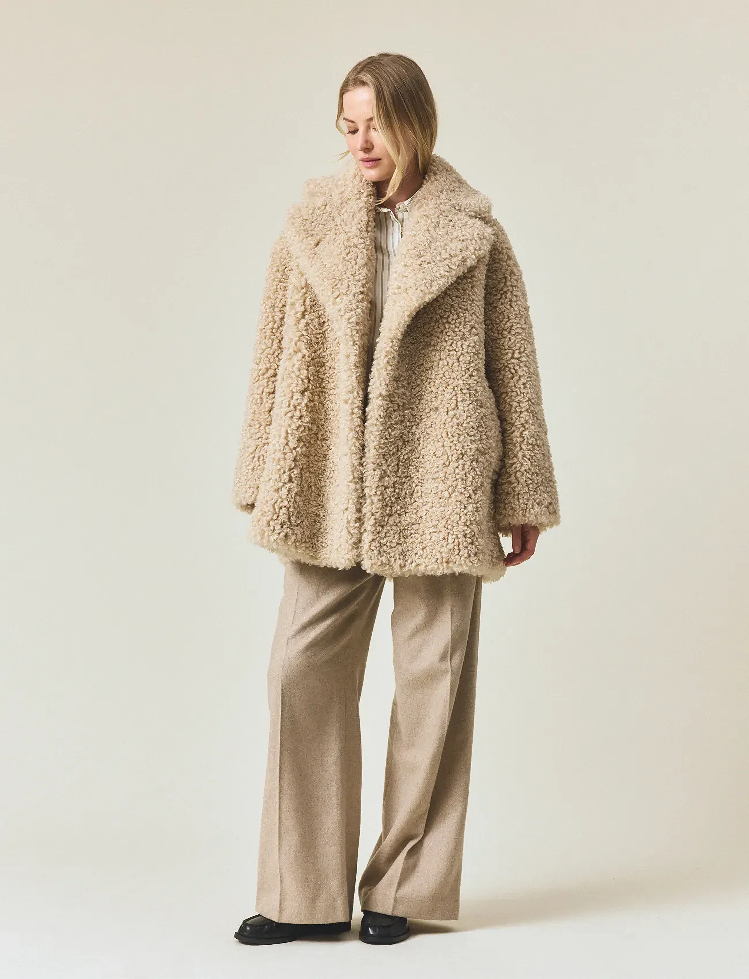 Lexington Clothing Shearling Coat - Tøj - LIGHT BEIGE / beige