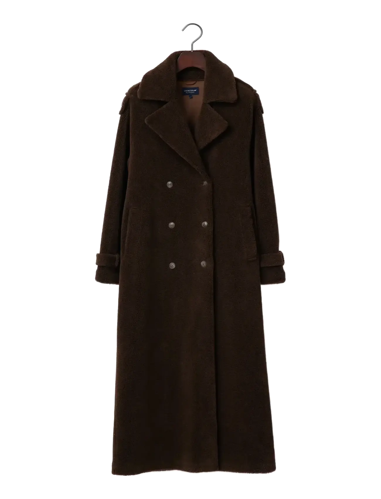 LEXINGTON CLOTHING Maxi Belted Wolle Blend Teddy Mantel Braun - L - Damen