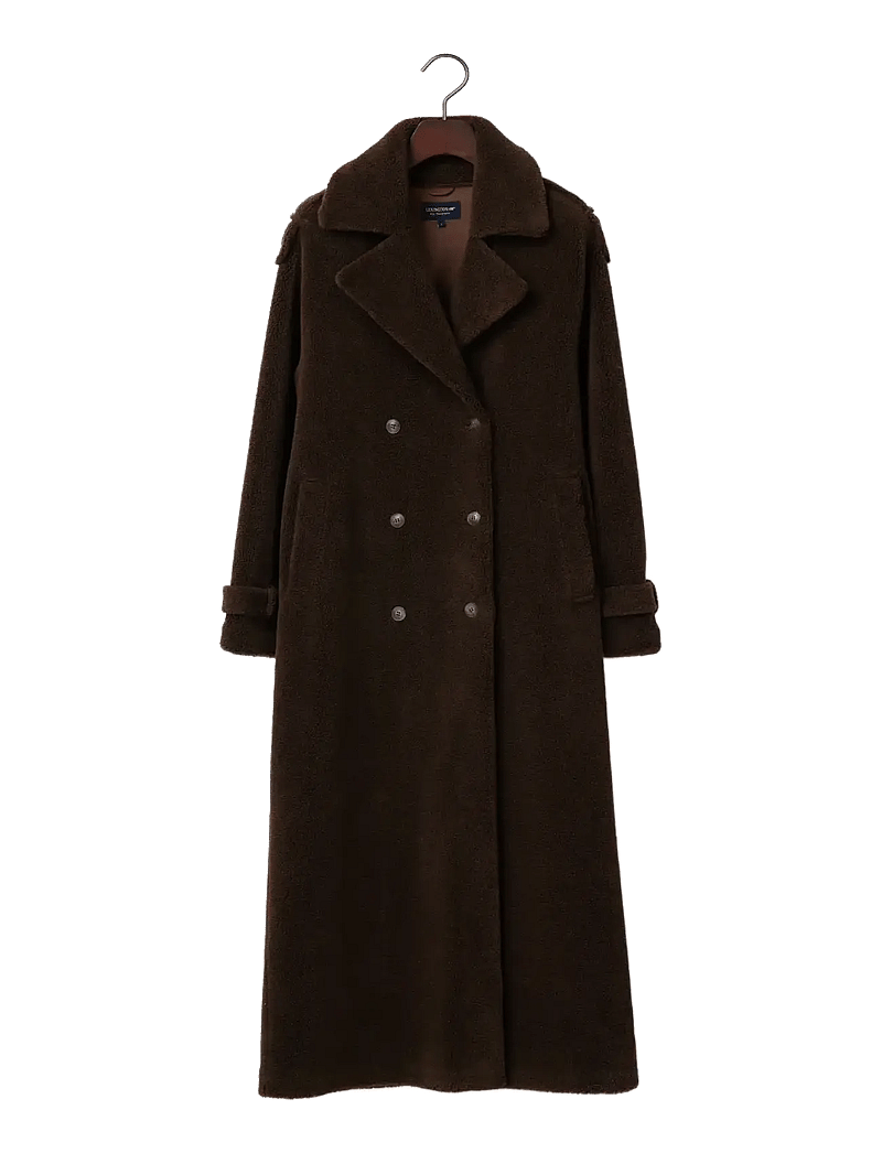 Lexington Clothing - Maxi Belted Wool Blend Teddy Coat - trenchcoats - dark brown - 1