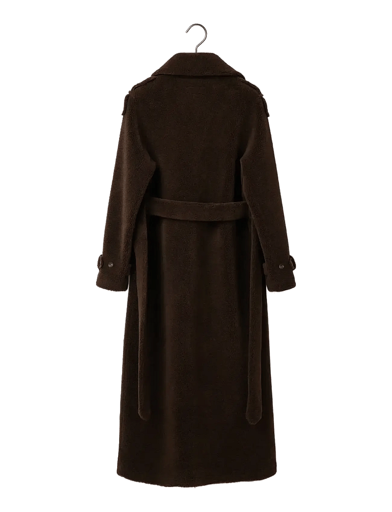 Lexington Clothing - Maxi Belted Wool Blend Teddy Coat - trenchcoats - dark brown - 2