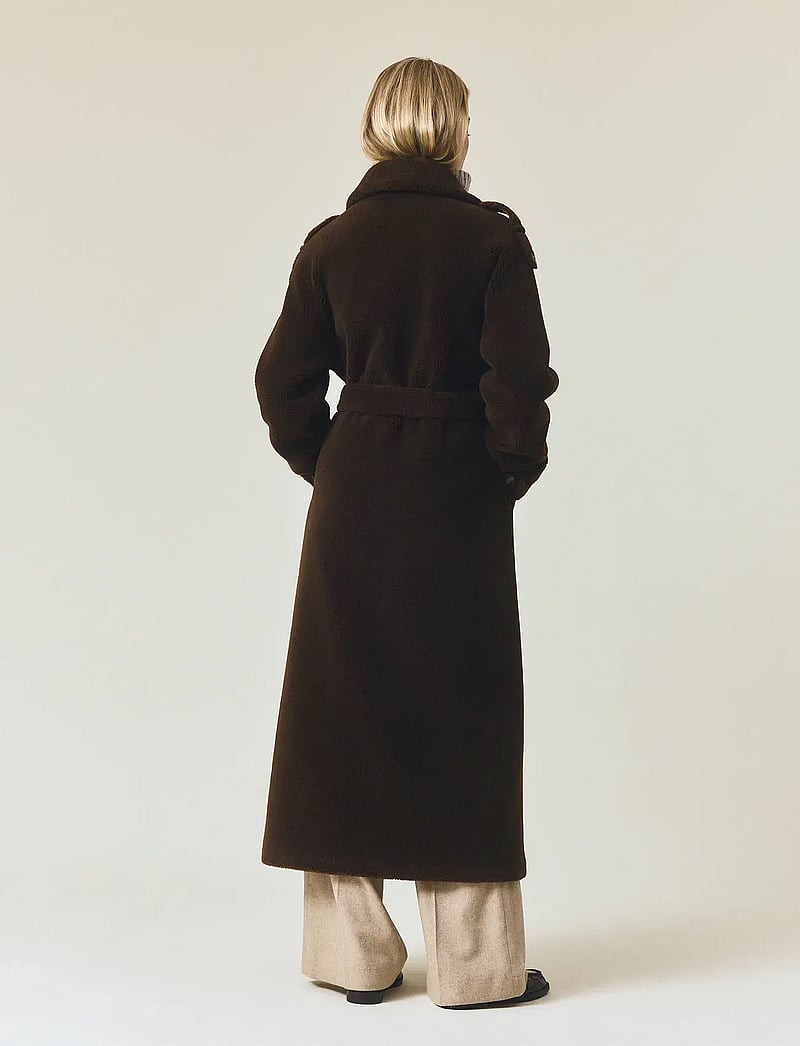 Lexington Clothing - Maxi Belted Wool Blend Teddy Coat - trenchcoats - dark brown - 3