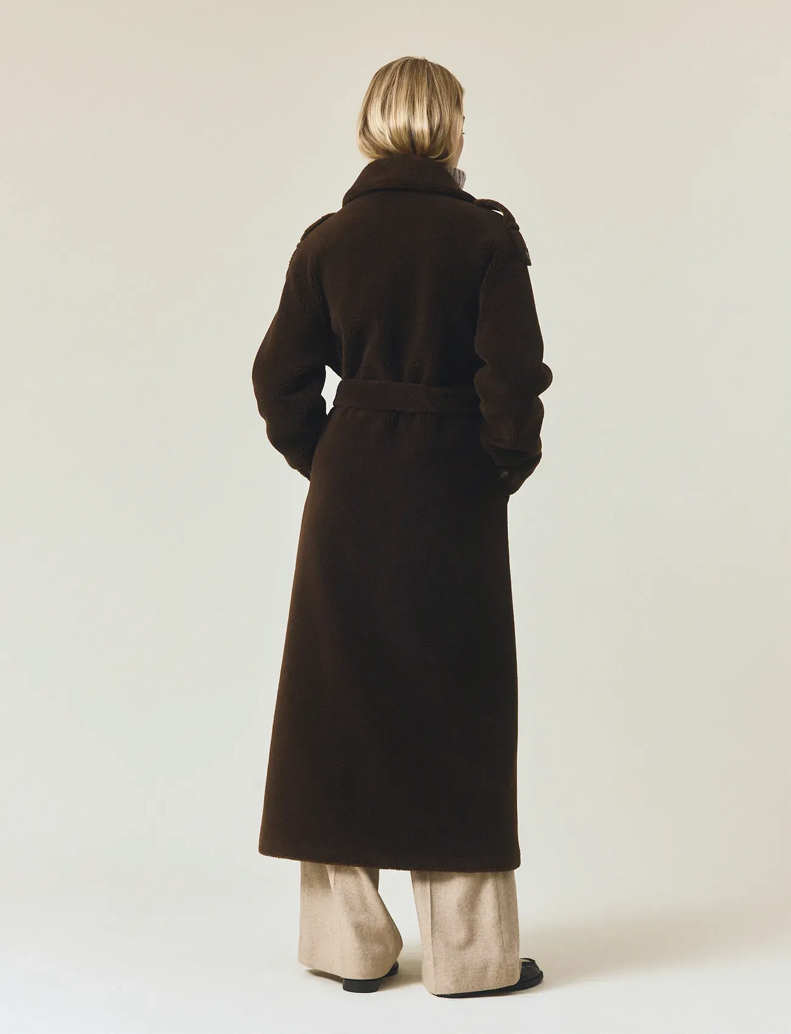Lexington Clothing - Maxi Belted Wool Blend Teddy Coat - vihmamantlid - dark brown - 3