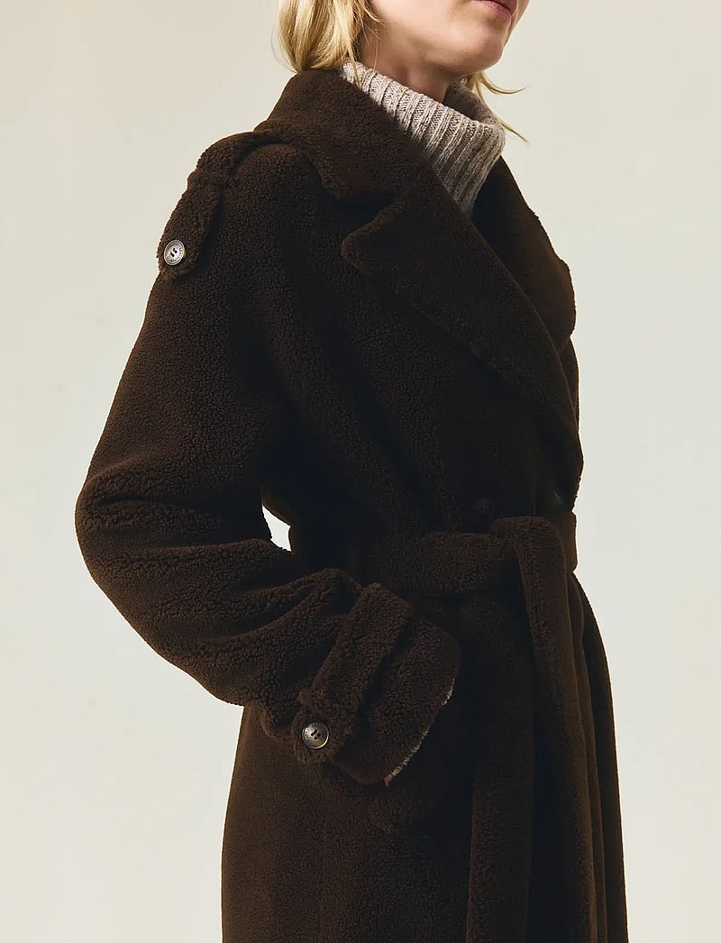 Lexington Clothing - Maxi Belted Wool Blend Teddy Coat - trenchcoats - dark brown - 4