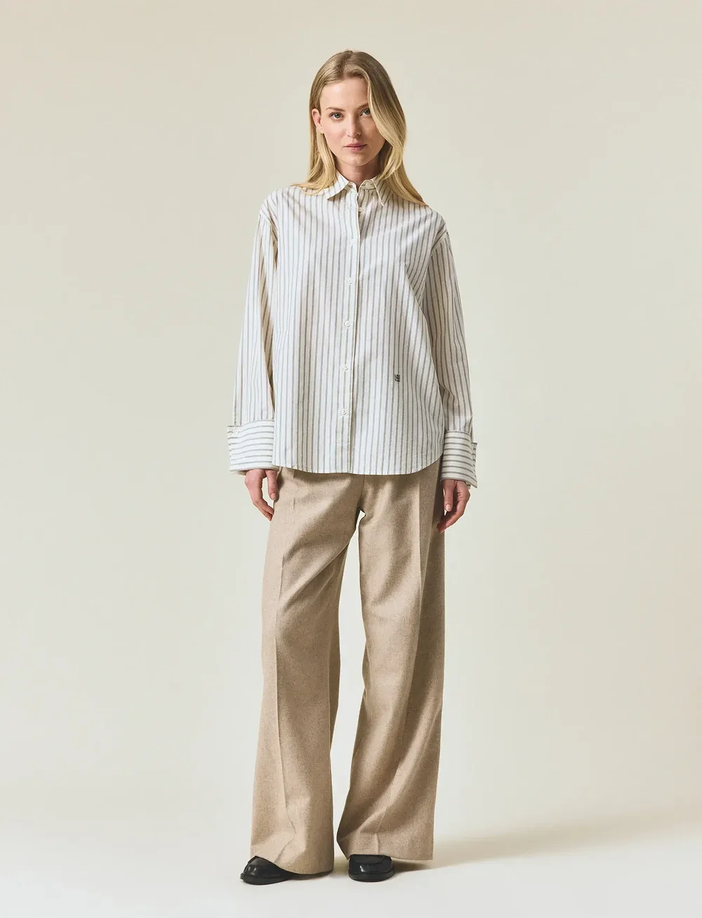 Lexington Clothing - Folded Cuffs Oversized Striped Shirt - langærmede skjorter - green/white stripe - 0