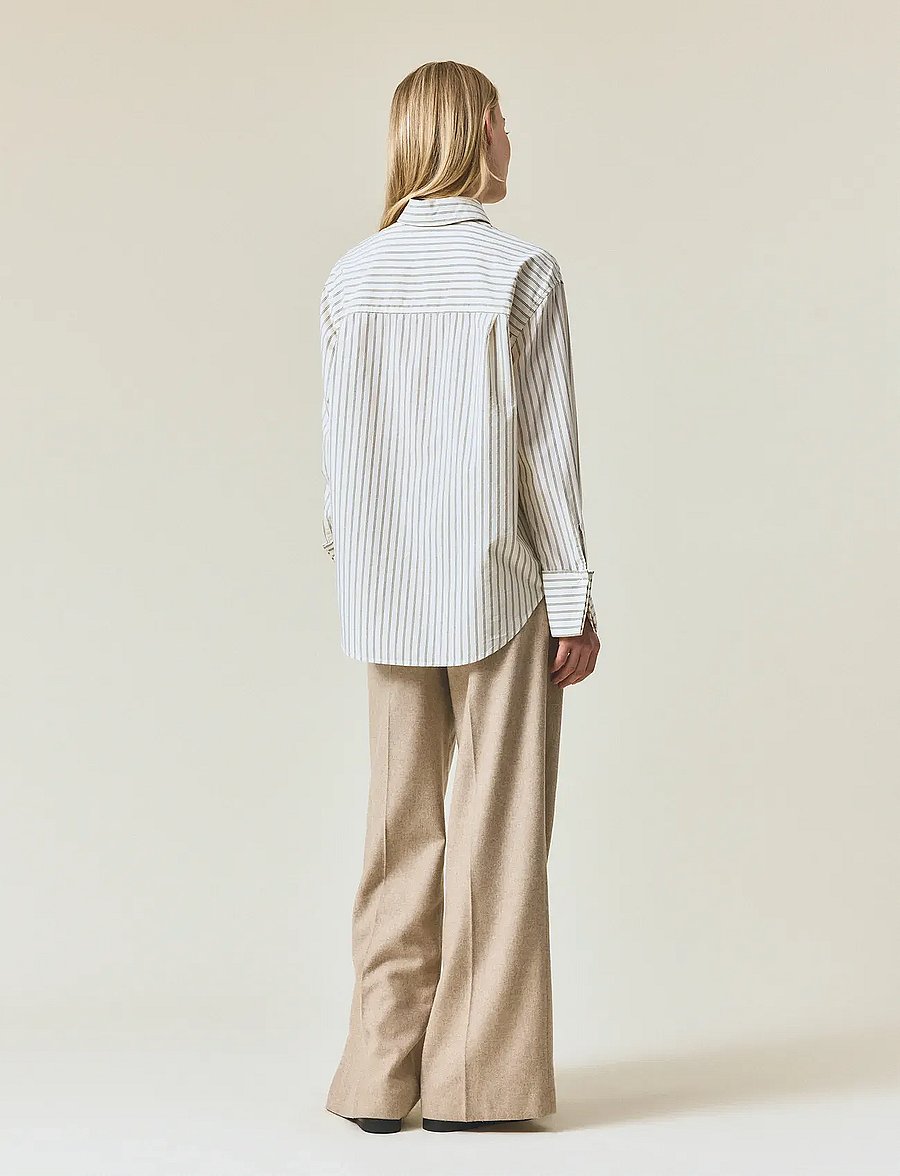 Lexington Clothing - Folded Cuffs Oversized Striped Shirt - green/white stripe - 2