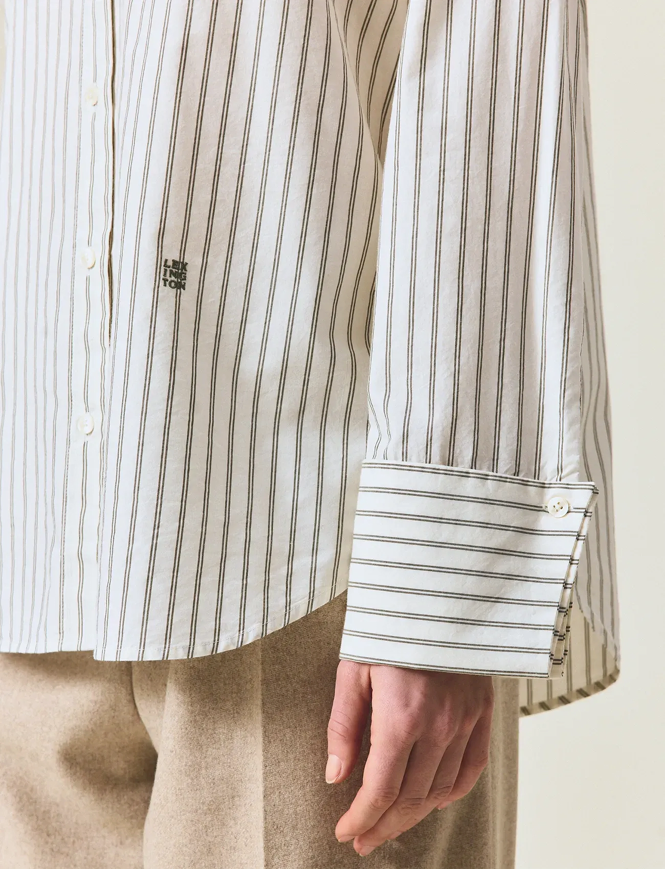 Lexington Clothing - Folded Cuffs Oversized Striped Shirt - green/white stripe - 3