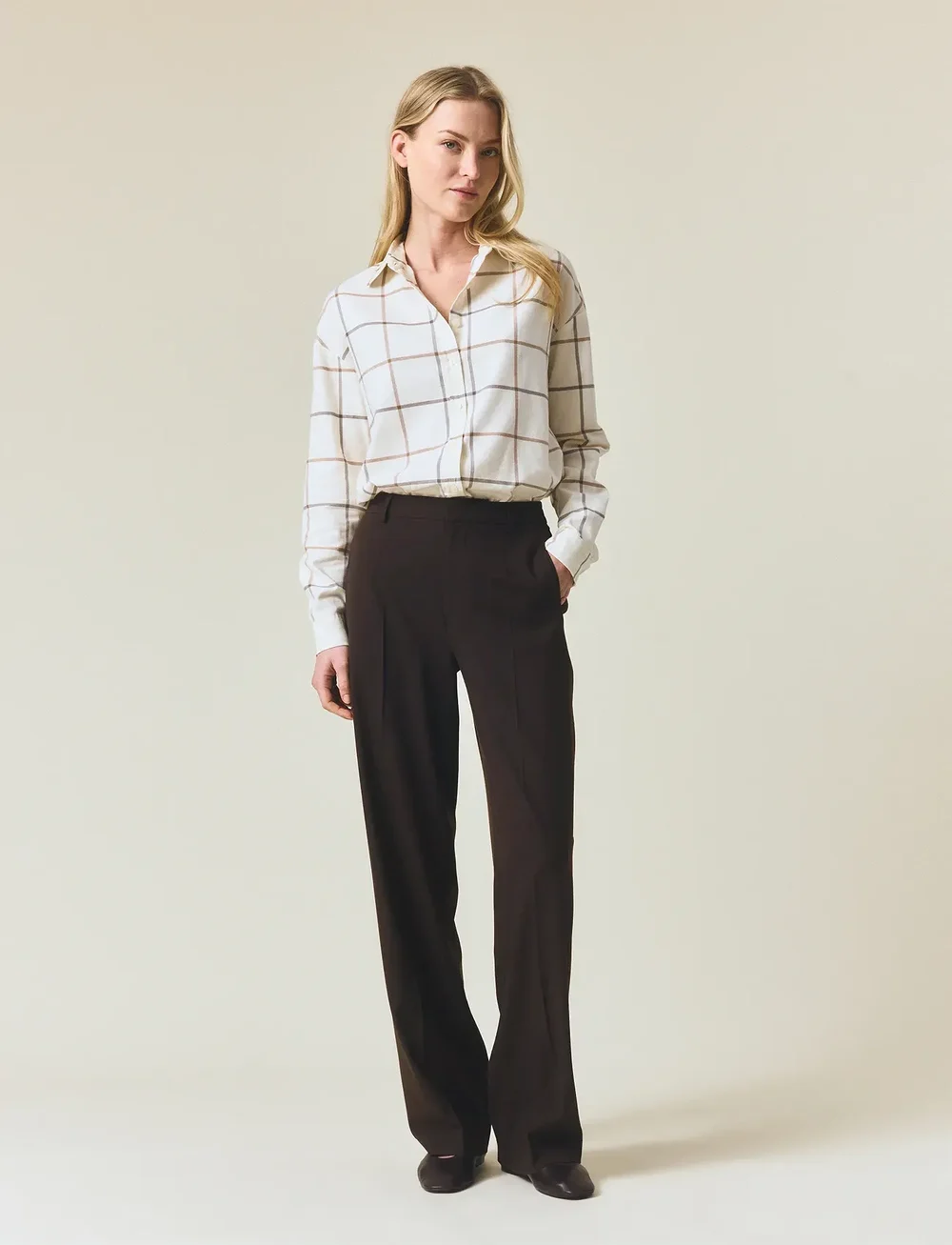 Lexington Clothing - Casual Organic Cotton Check Flannel Shirt - långärmade skjortor - grey/beige check - 0