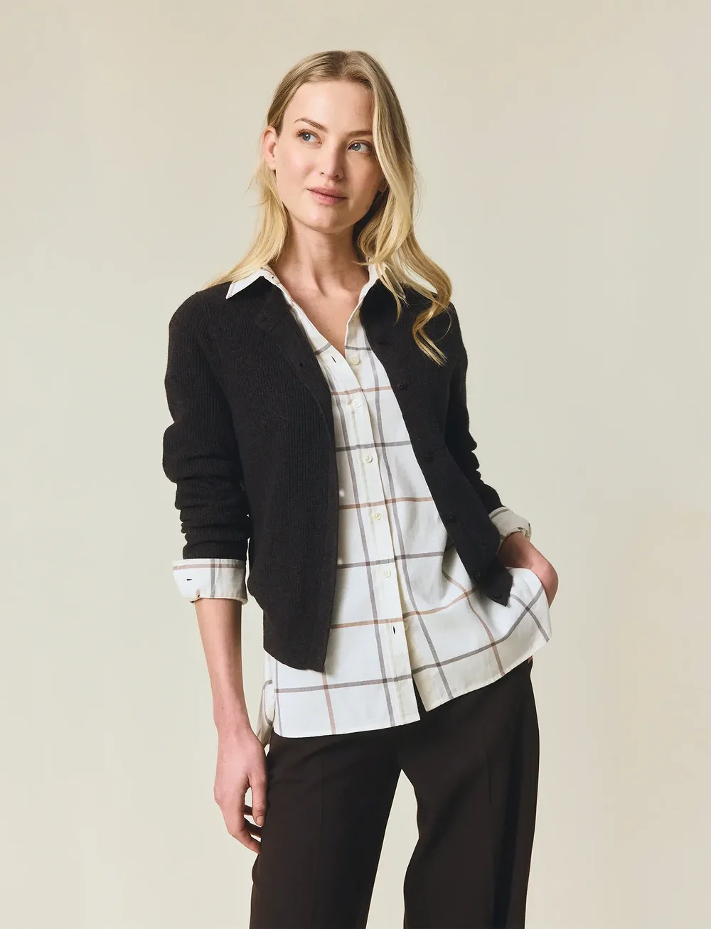 Lexington Clothing - Casual Organic Cotton Check Flannel Shirt - långärmade skjortor - grey/beige check - 4