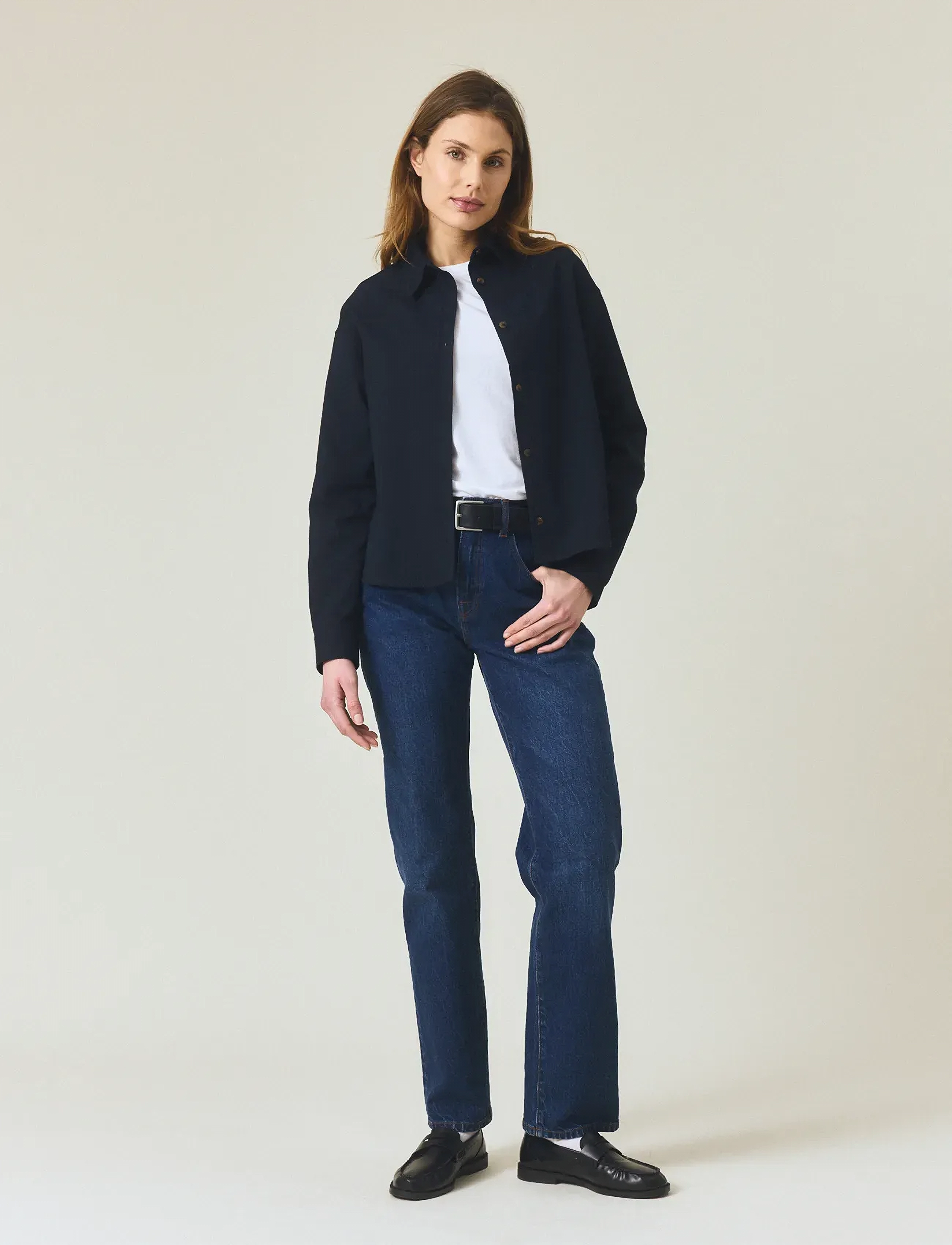Lexington Clothing Cropped Pinstripe Shirt - Hemden - DARK BLUE/BROWN STRIPE / black