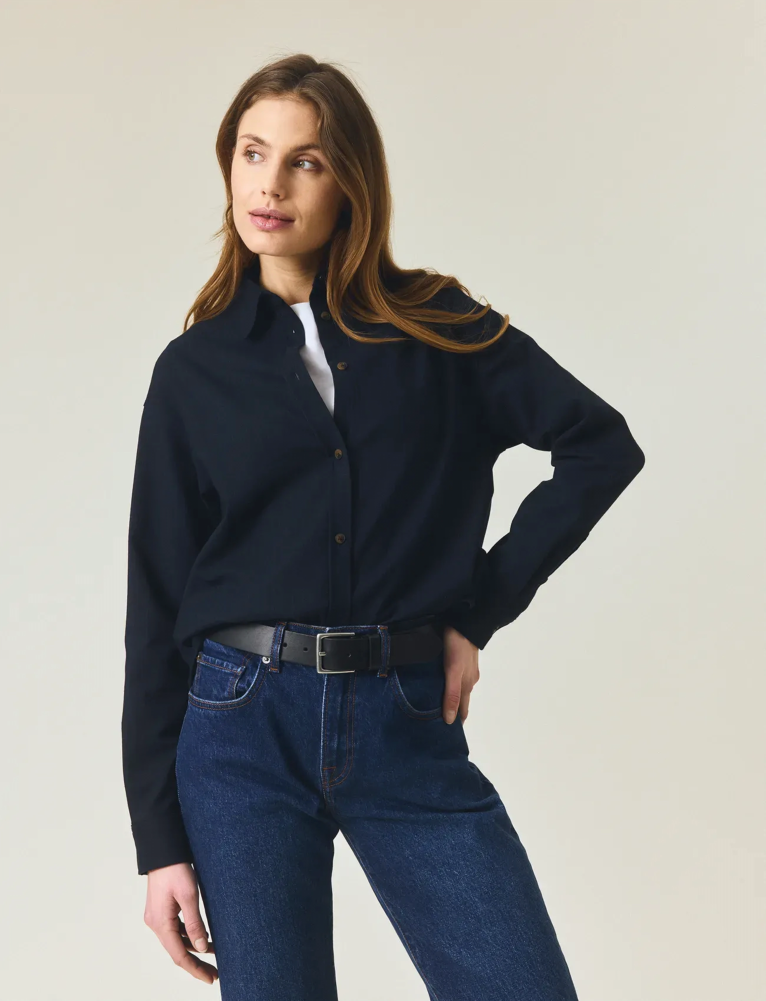 Lexington Clothing - Cropped Pinstripe Shirt - langermede skjorter - dark blue/brown stripe - 4