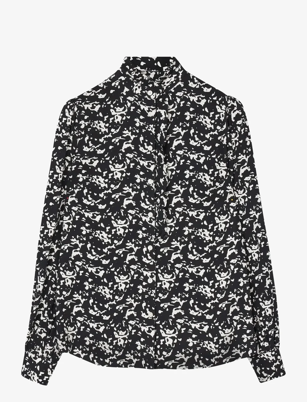 Lexington Clothing - Printed Frill Blouse - langærmede bluser - black/white print - 1