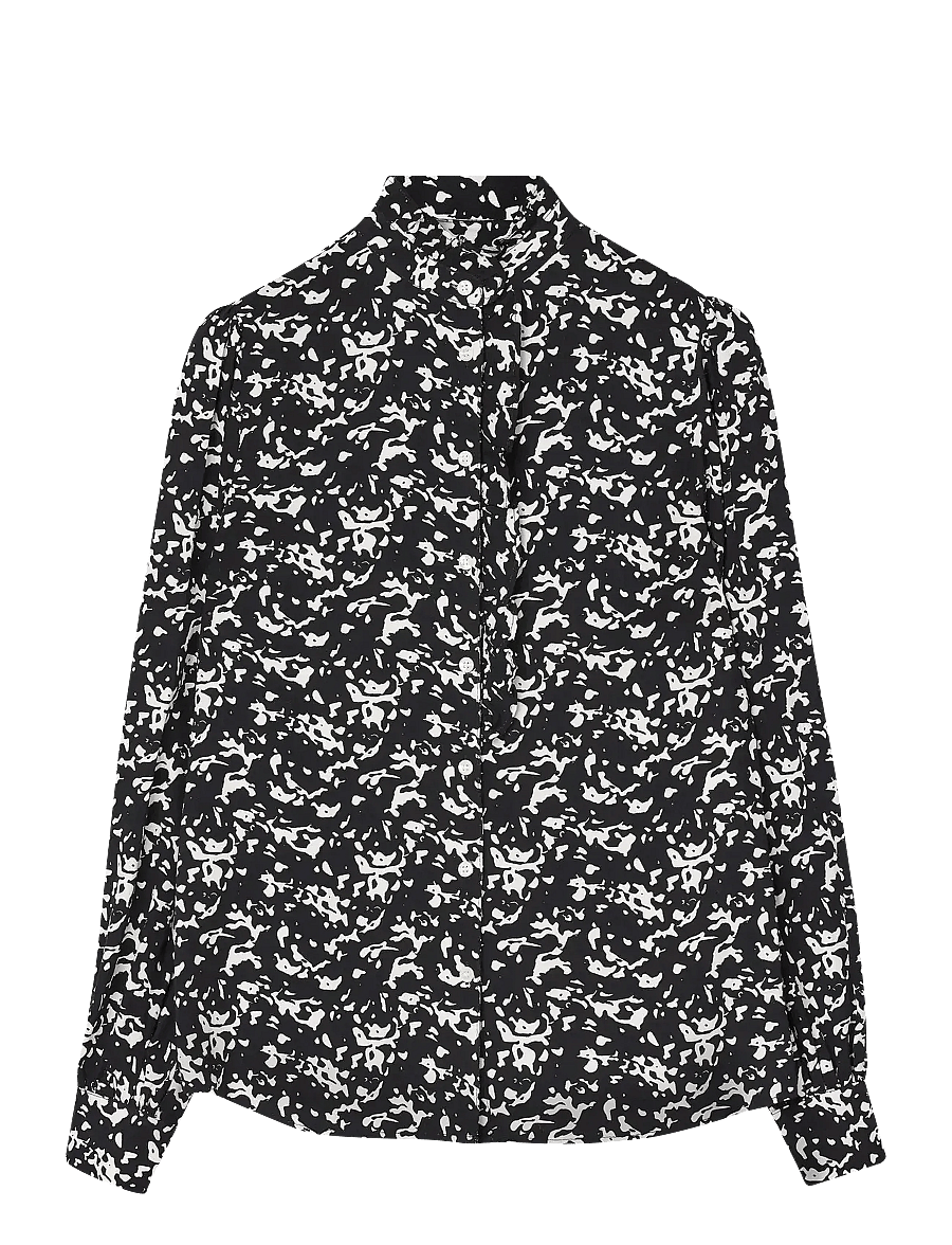 Lexington Clothing - Printed Frill Blouse - langærmede bluser - black/white print - 1