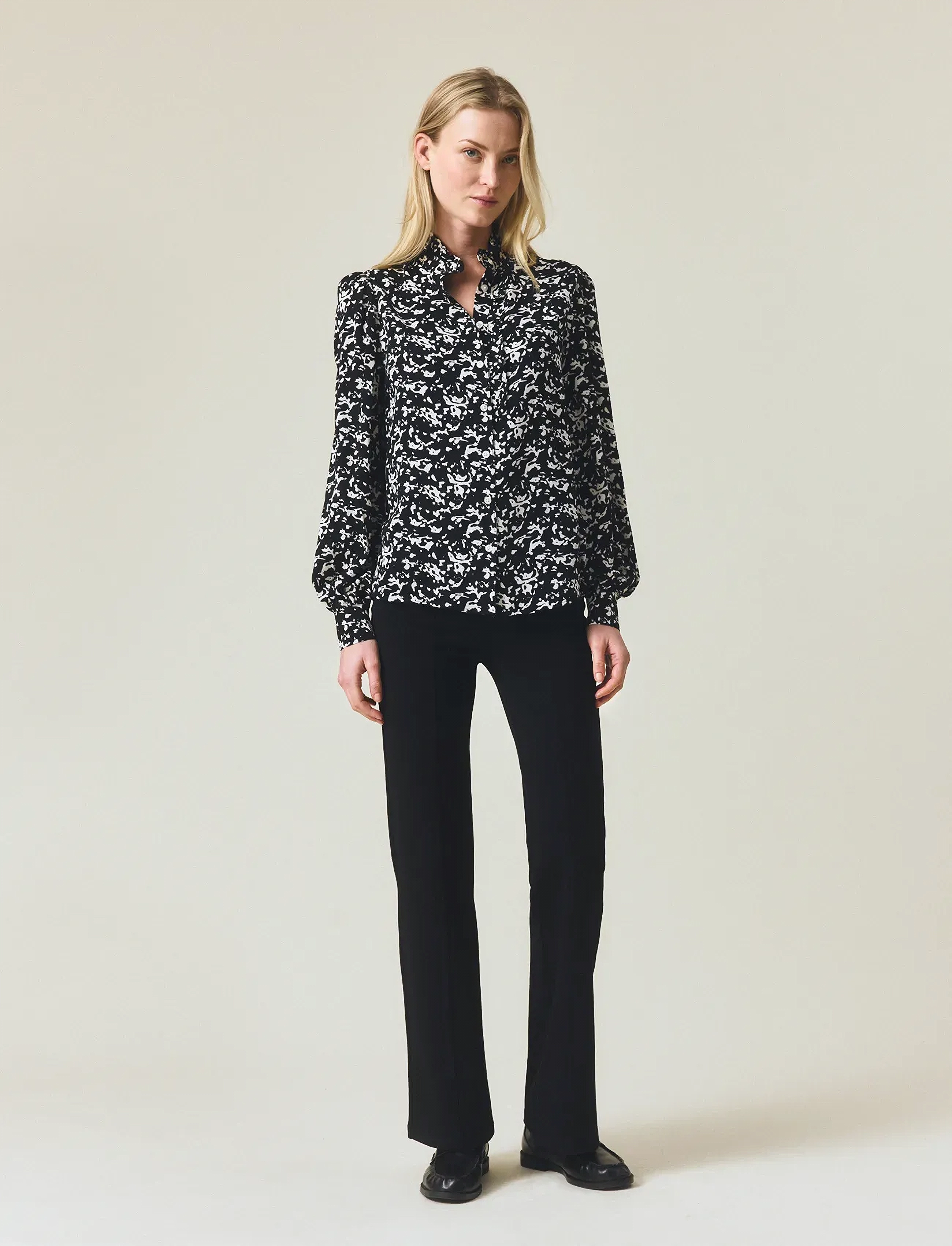 Lexington Clothing Printed Frill Blouse, Flæsebluse, Hvid, Str: L