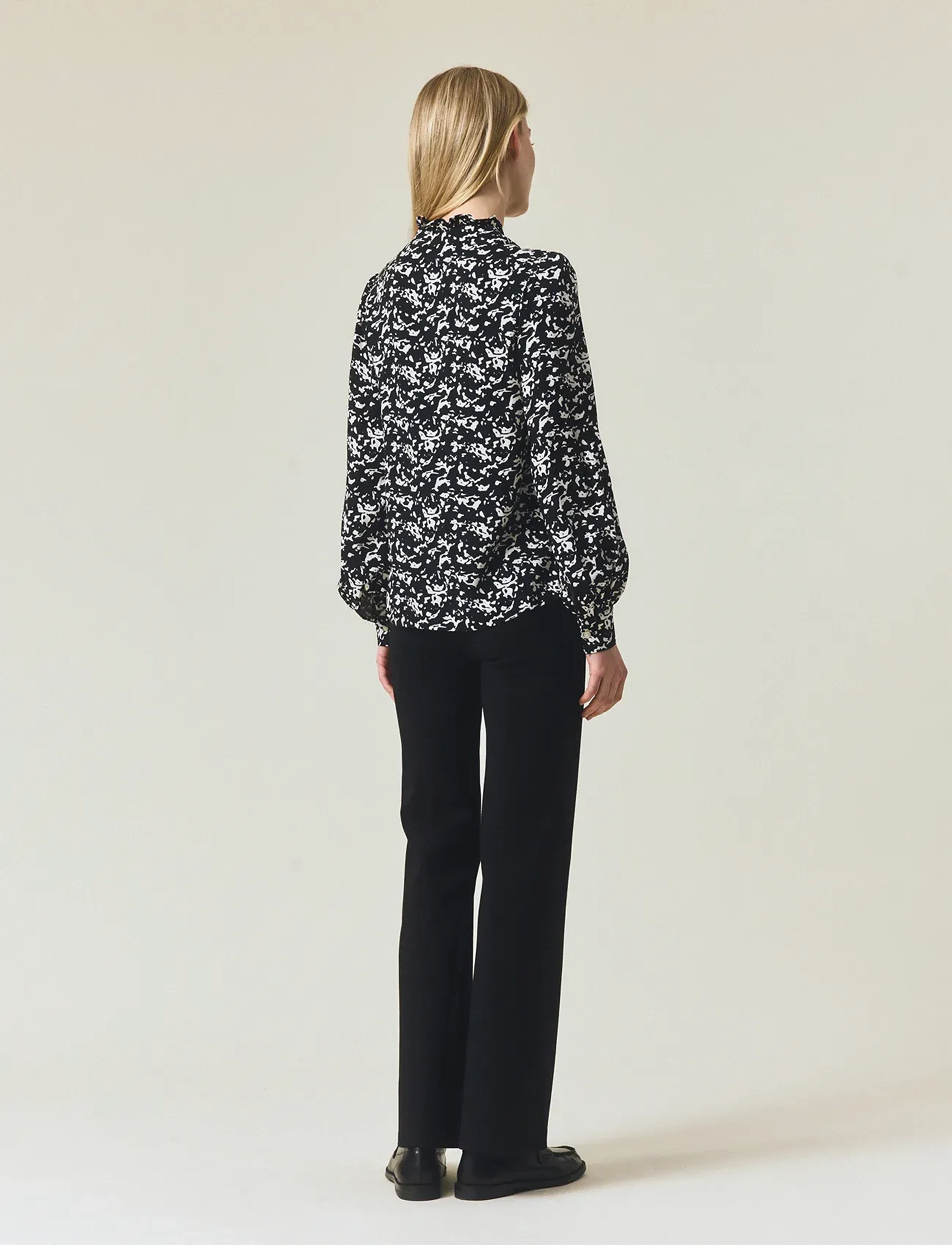 Lexington Clothing - Printed Frill Blouse - langærmede bluser - black/white print - 2