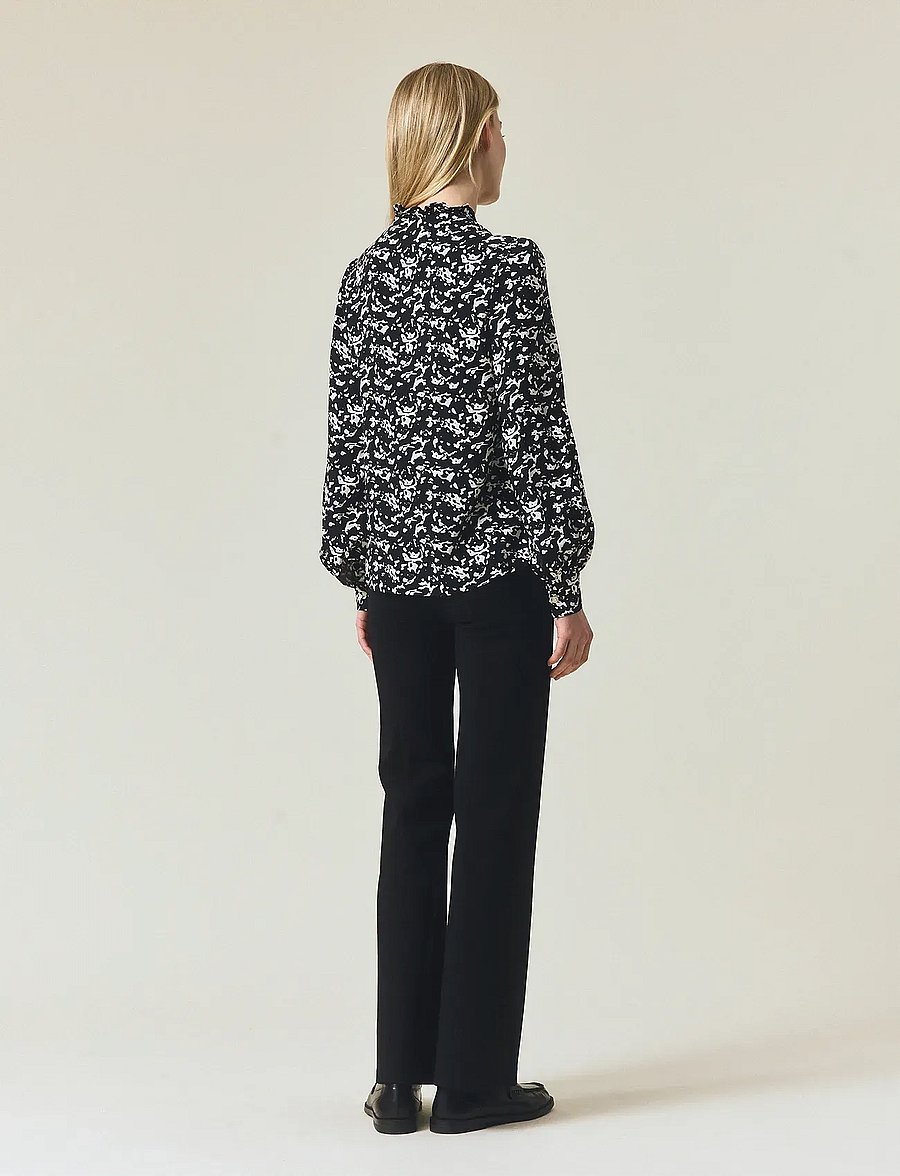 Lexington Clothing - Printed Frill Blouse - langærmede bluser - black/white print - 2