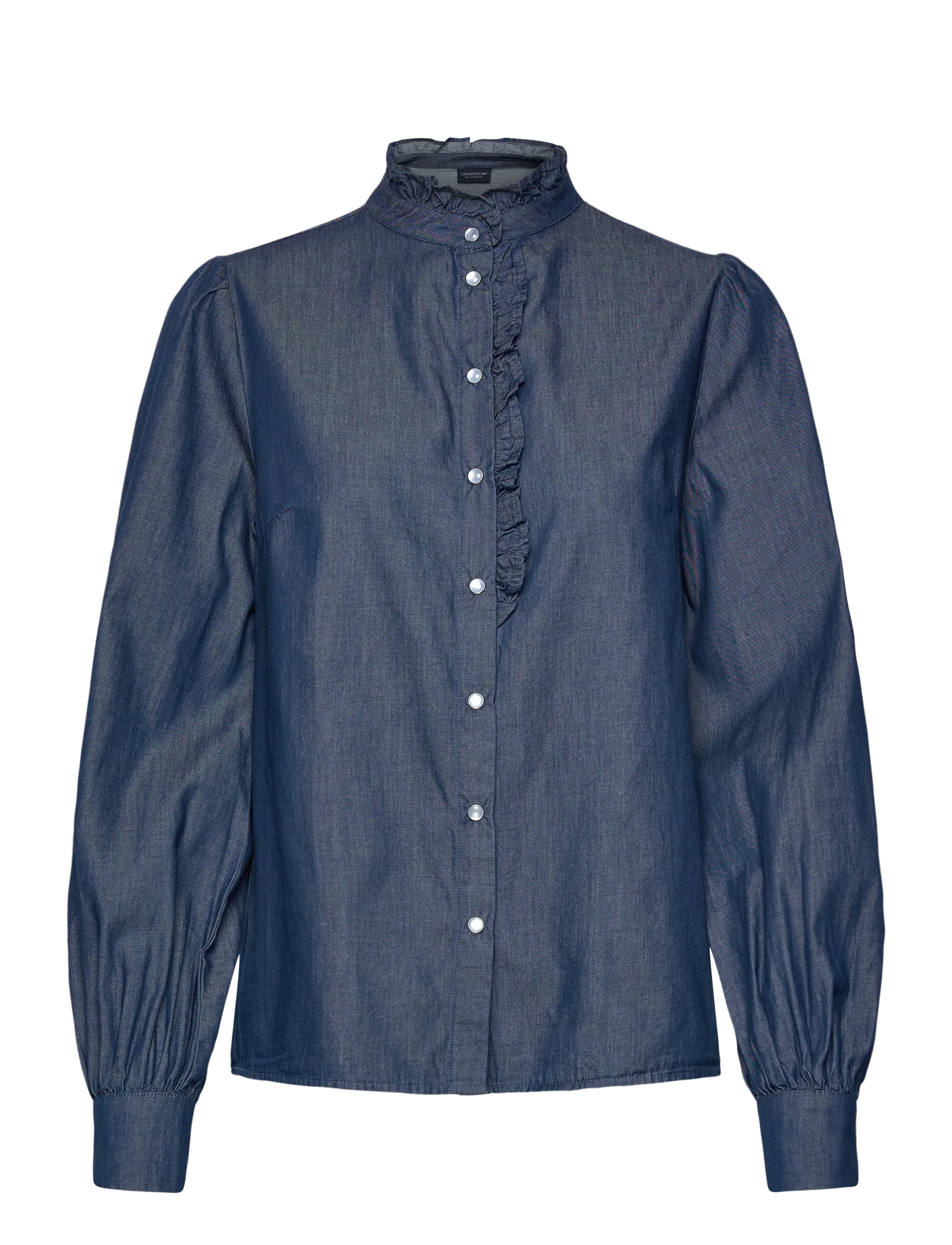 Lexington Clothing Denim Frill Blouse - Bluser - MEDIUM BLUE DENIM / navy