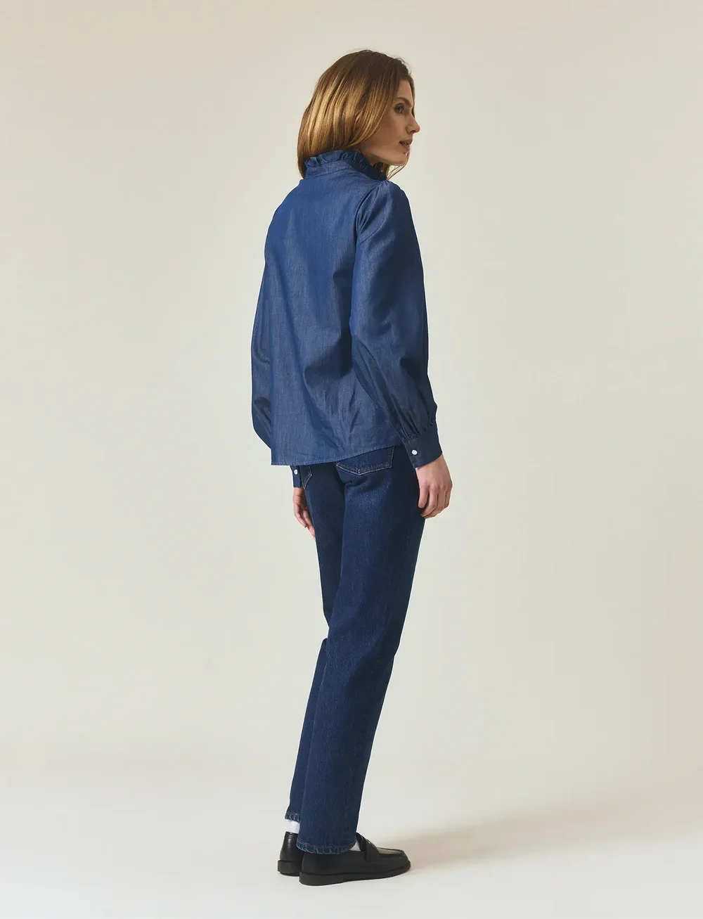 Lexington Clothing - Denim Frill Blouse - jeansskjortor - medium blue denim - 3