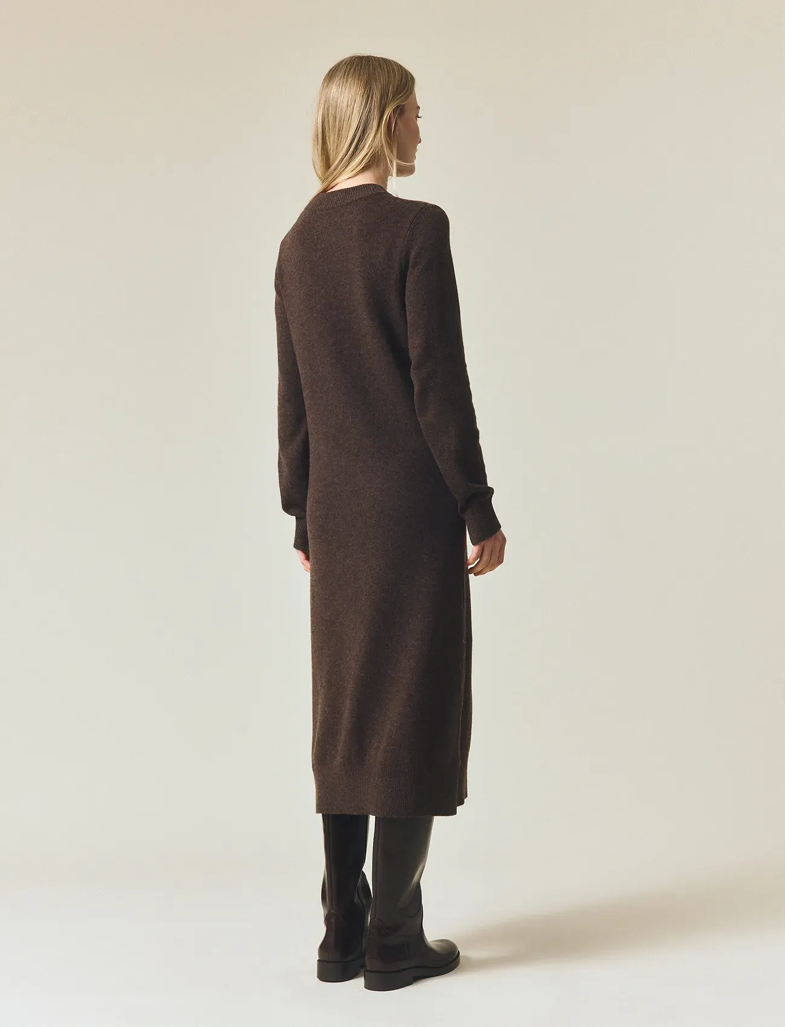 Lexington Clothing - Straight Fit Midi Knitted Dress - knitted dresses - dark brown melange - 2