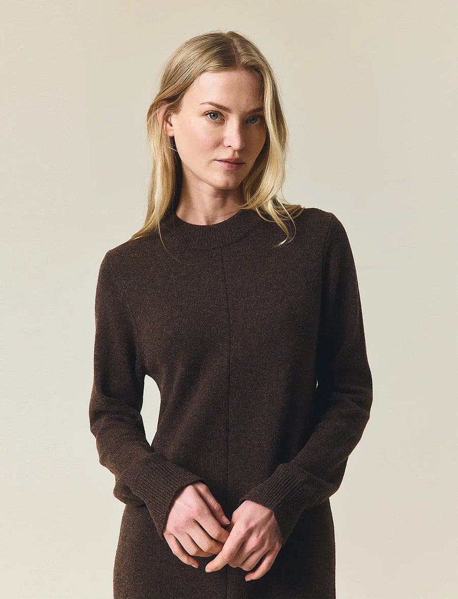 Lexington Clothing - Straight Fit Midi Knitted Dress - knitted dresses - dark brown melange - 3