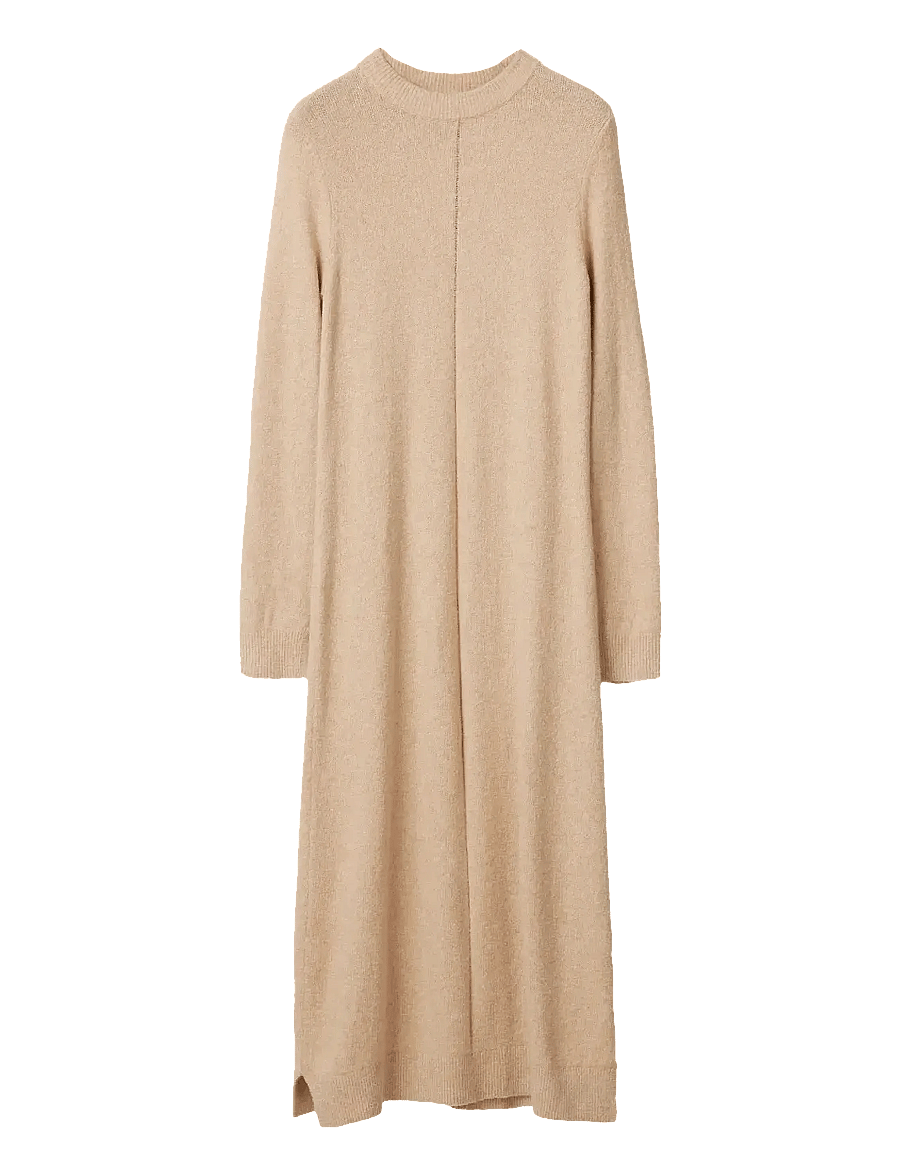 Lexington Clothing - Straight Fit Midi Knitted Dress - knitted dresses - light beige melange - 1