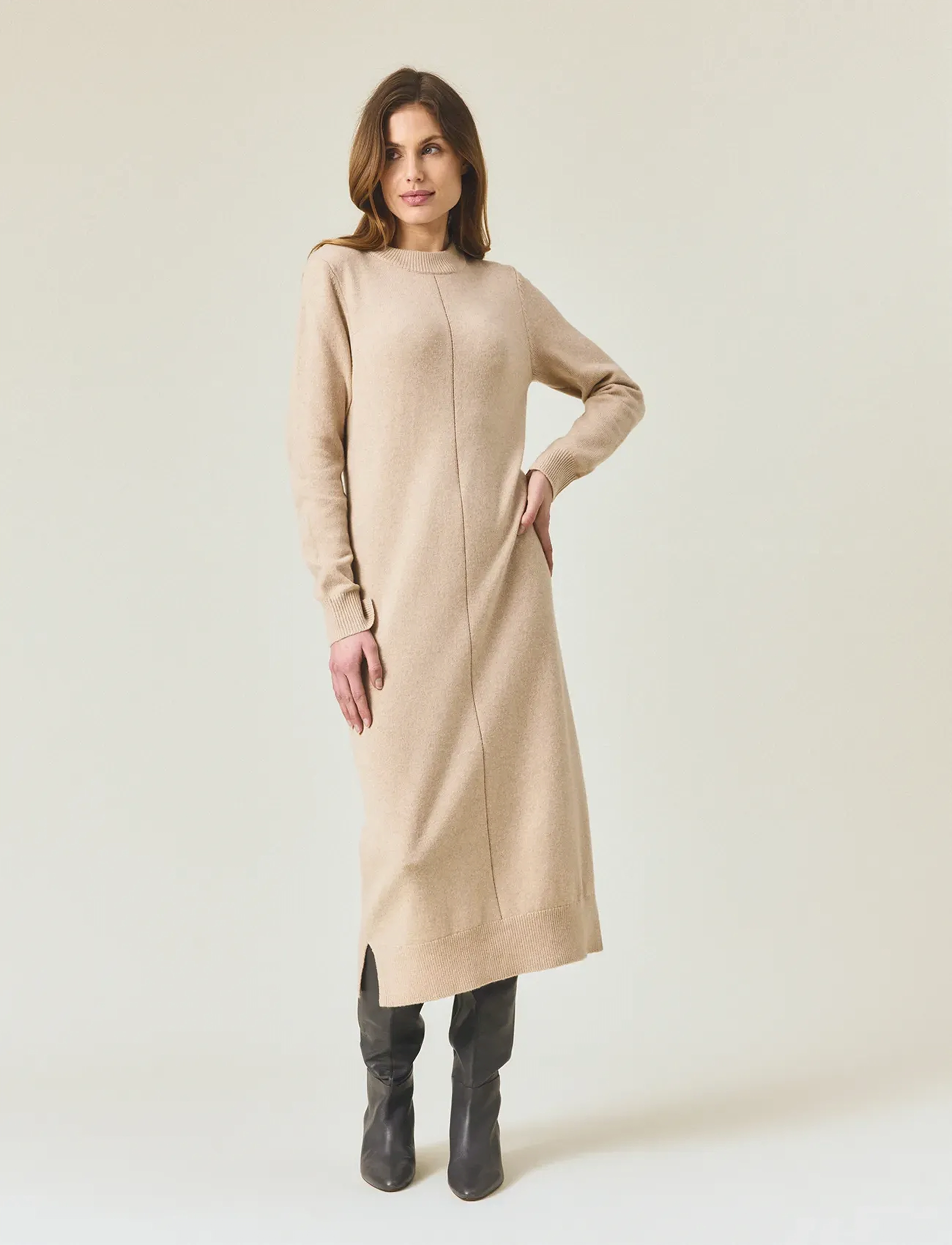 Lexington Clothing Straight Fit Midi Knitted Dress - Kjoler - LIGHT BEIGE MELANGE / cream