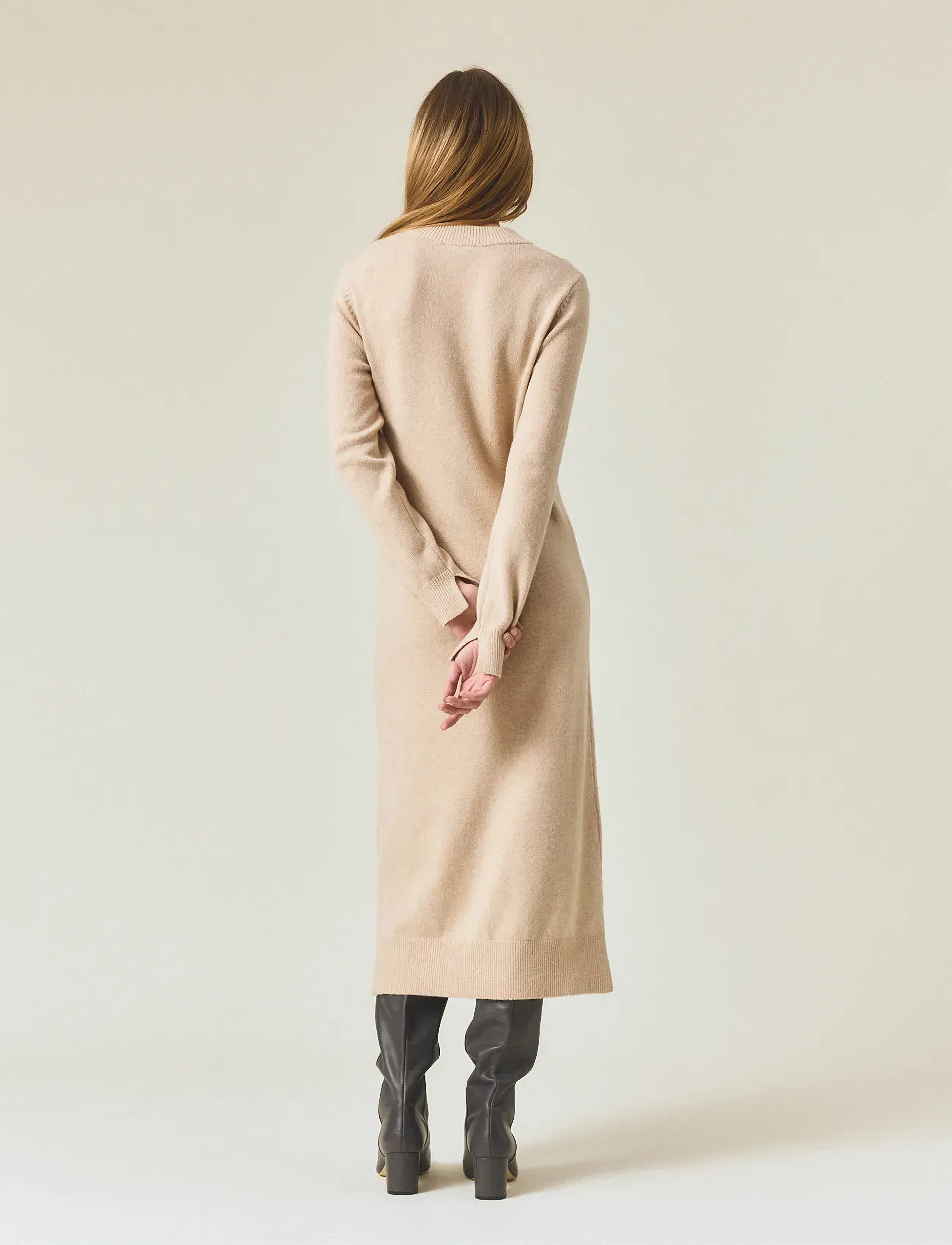 Lexington Clothing - Straight Fit Midi Knitted Dress - knitted dresses - light beige melange - 3