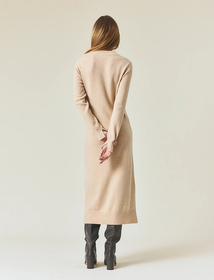 Lexington Clothing - Straight Fit Midi Knitted Dress - knitted dresses - light beige melange - 3