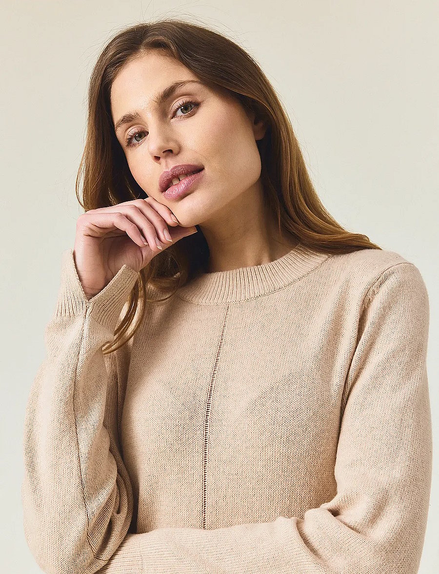 Lexington Clothing - Straight Fit Midi Knitted Dress - knitted dresses - light beige melange - 4
